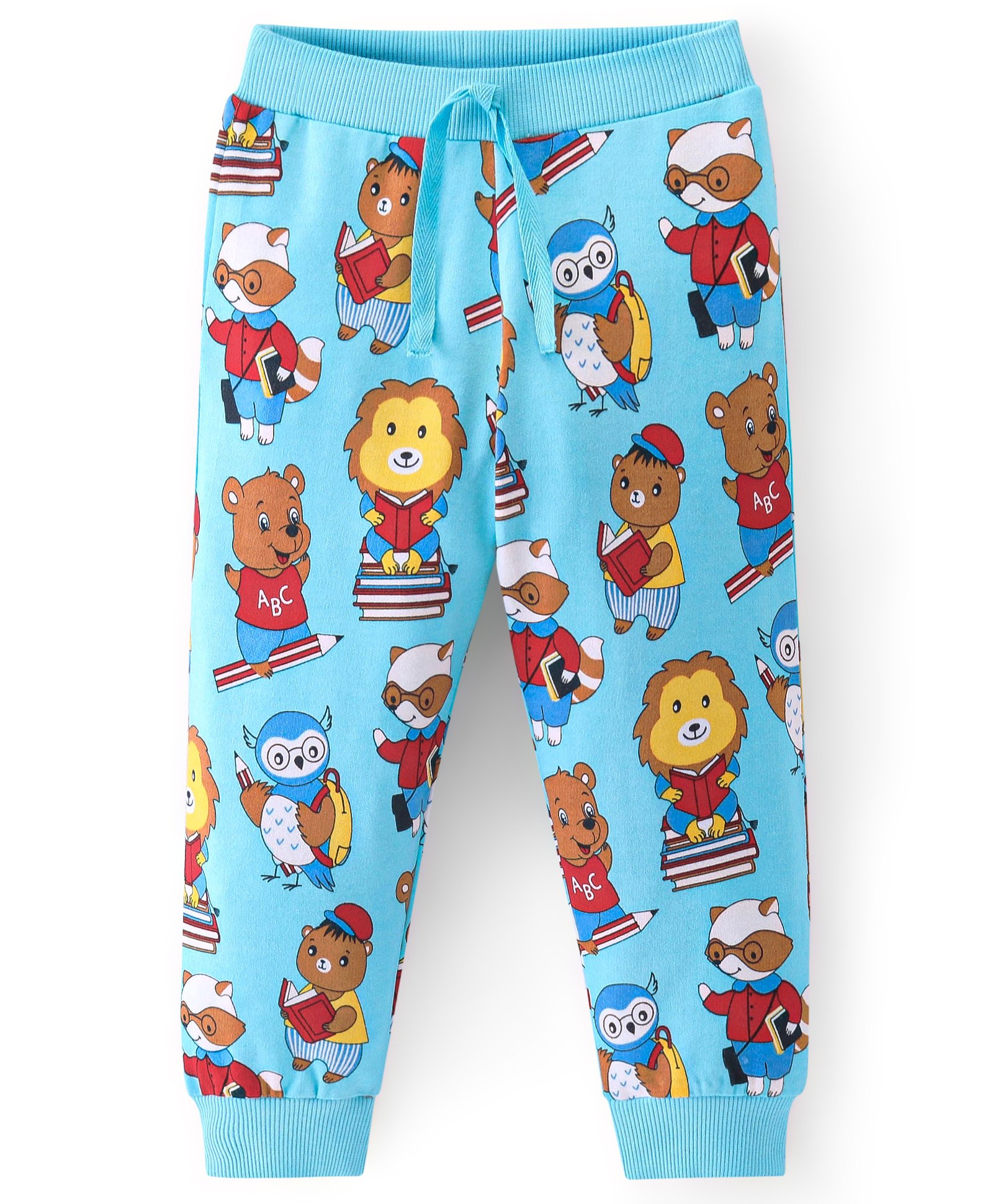 Babyhug Cotton Knit Full Length Lounge Pant Animal Print - Blue-picture-33