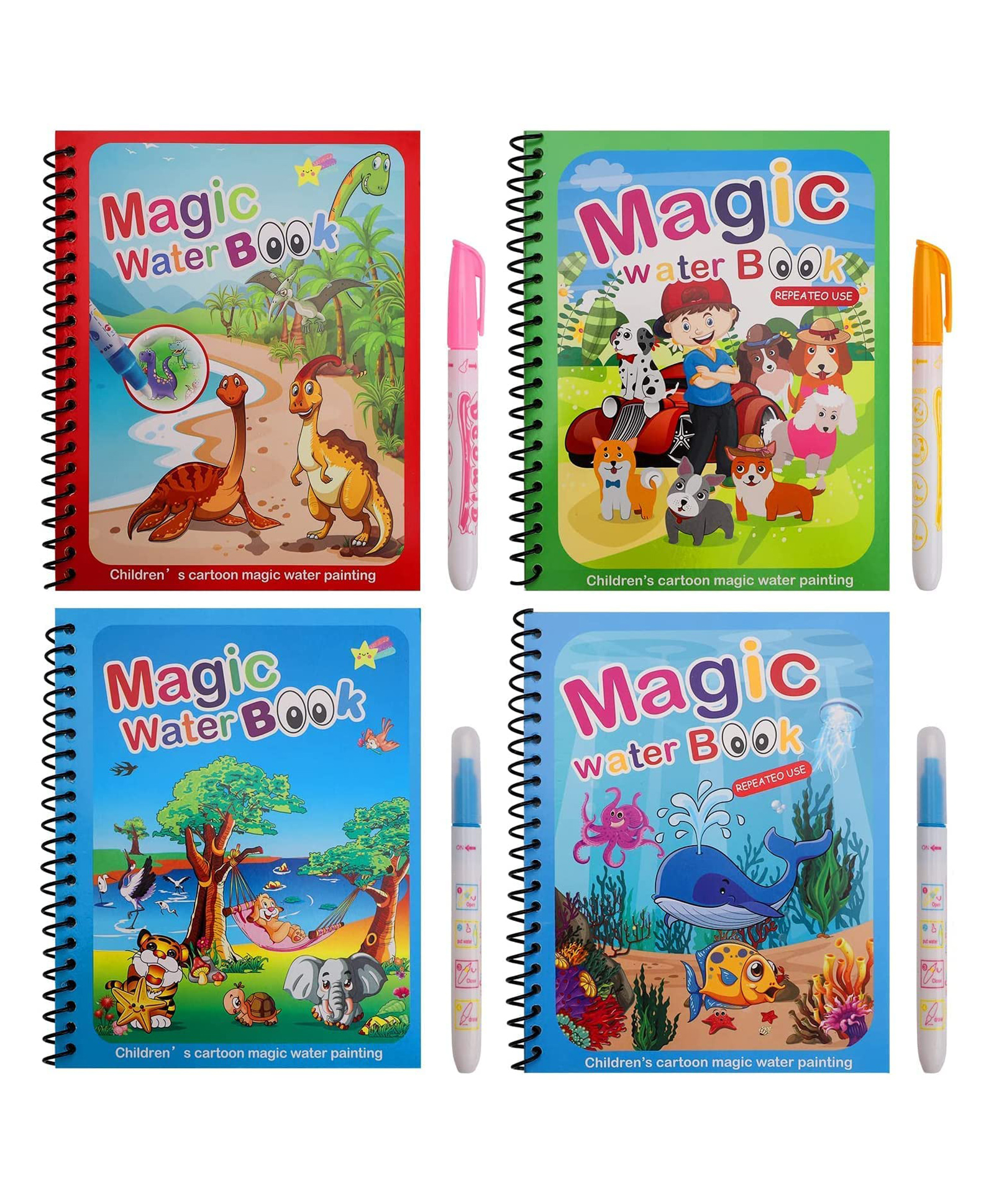 ADKD Drawing Magic Water Coloring Reusable Book Pack of 4 (Random Design)