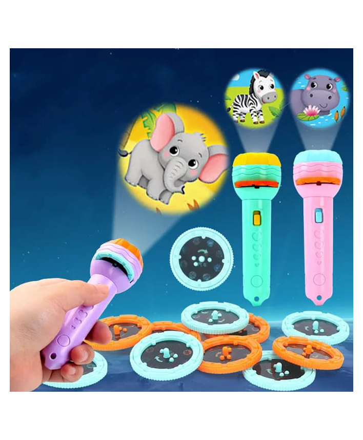 Akn Toys Mini Projector 3 Slids 24 Patterns Flashlight Torch Kids Projection Light Toy Education Learning Night Light Before Going to Bed Best Gift for Kids Sleeping Story Toys for Toddlers ( Color May Vary)-image-34