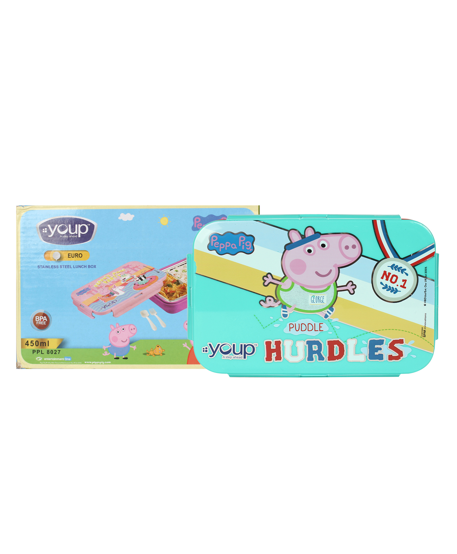 Youp Stainless Steel Green and Red Color Peppa Pig Kids Lunch Box Euro - 450 ml-image-26