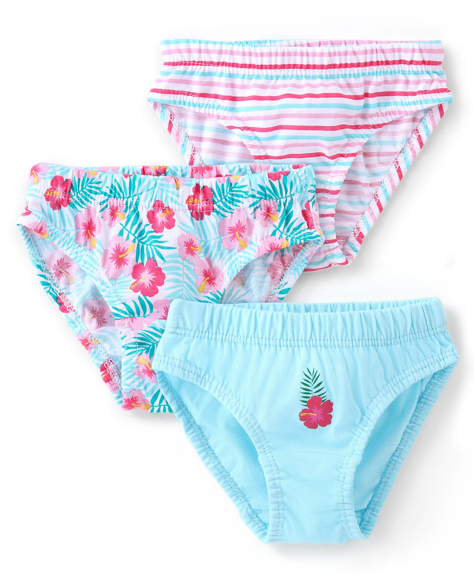 Babyhug 100% Cotton Panties With Floral Print Pack of 3 - Pink & Blue-image-41