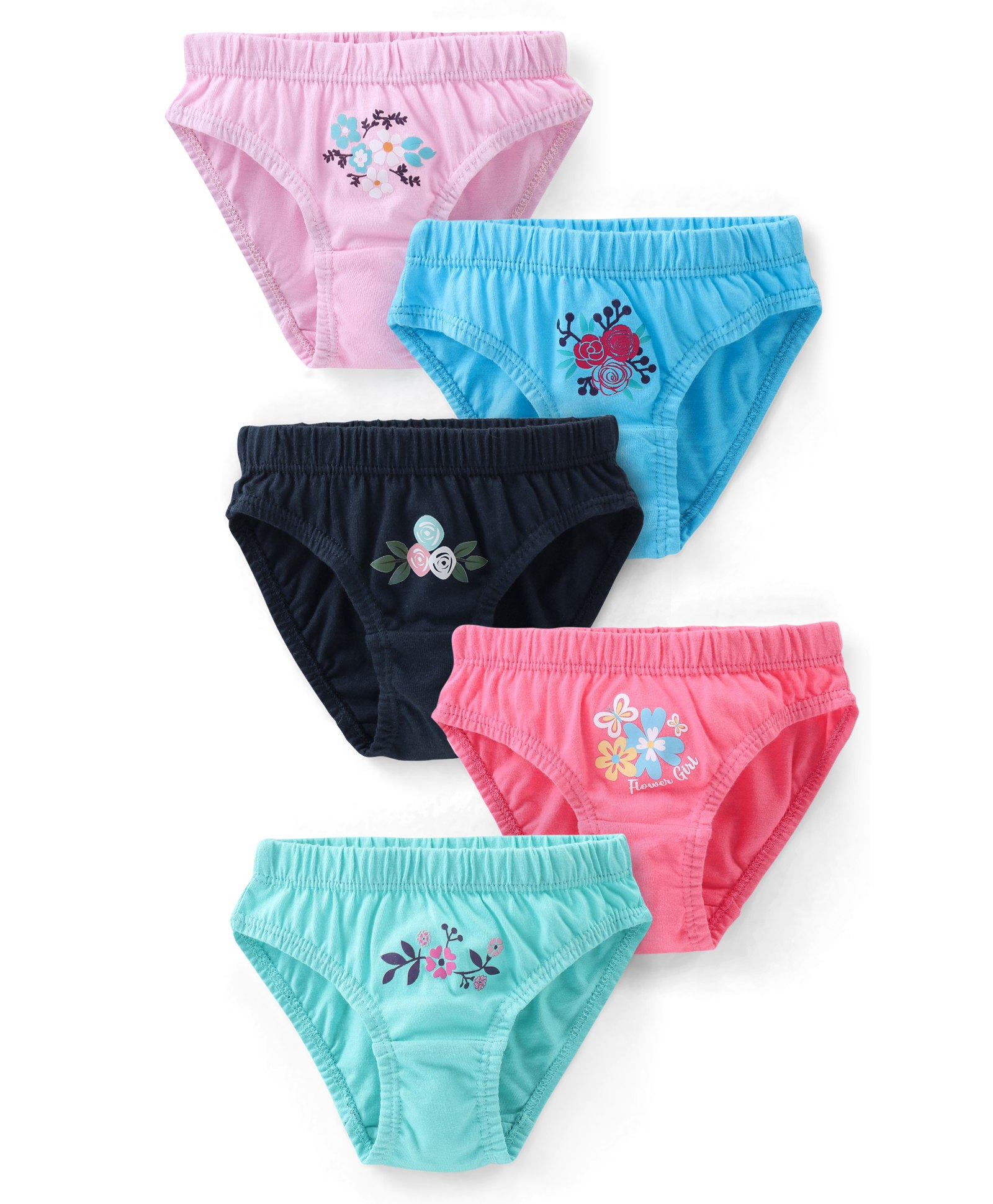 Babyhug 100% Cotton Knit Panties Floral Print Pack of 5 - Multicolor-picture-11
