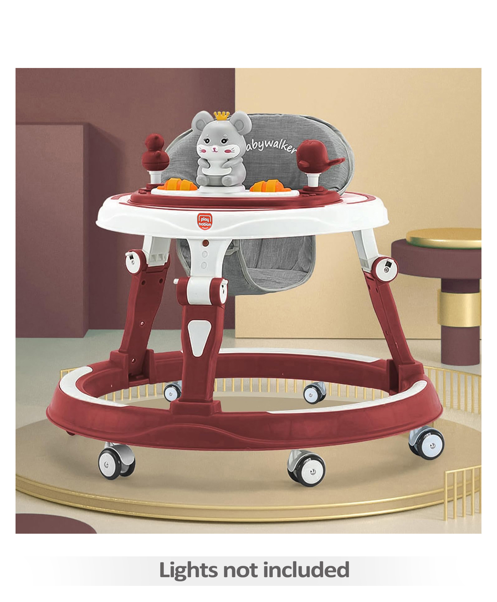 Play Nation Multi Function Adjustable Height Baby Walker with Toy Bar & Music - Red White-image-25