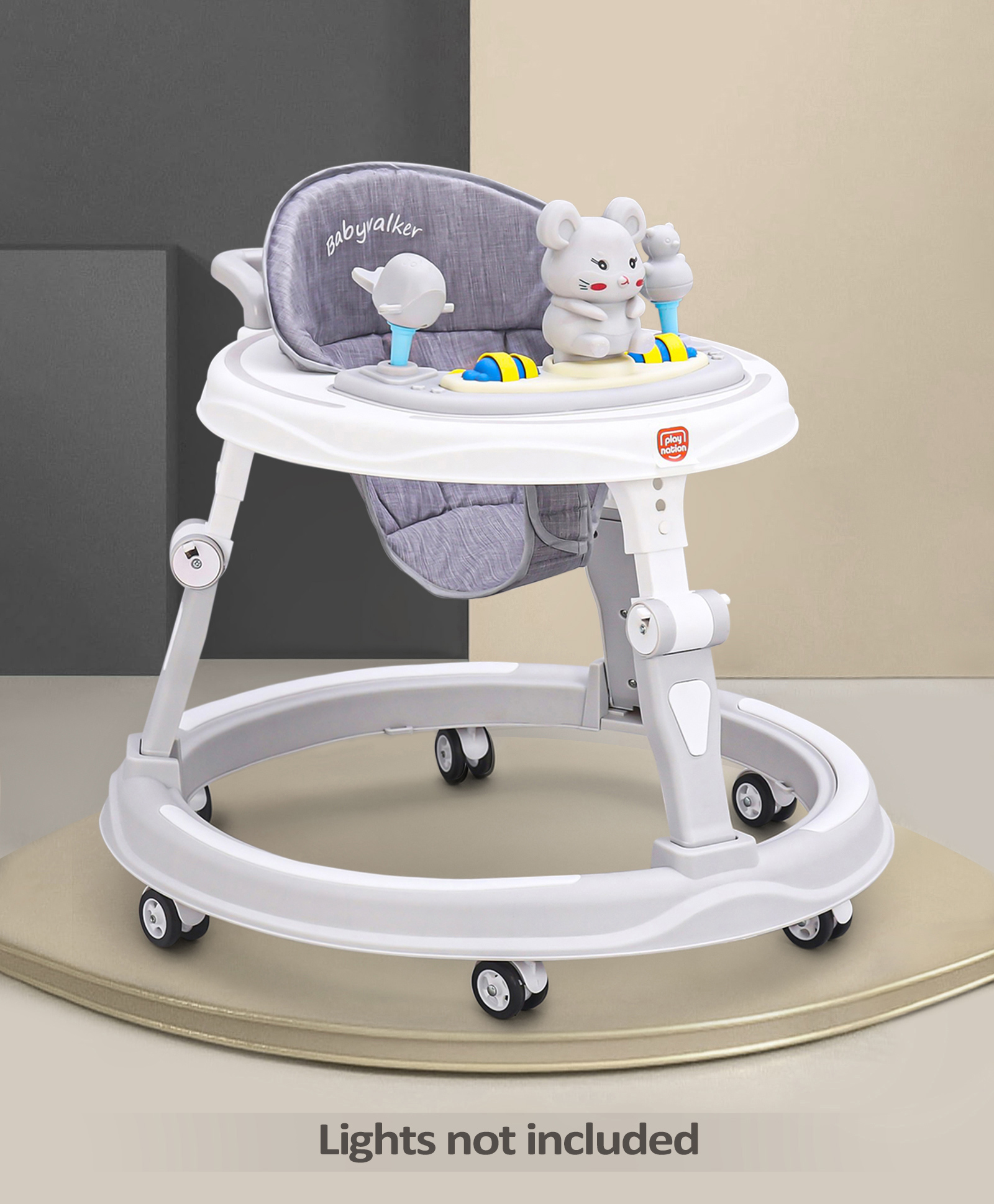 Play Nation Multi Function Adjustable Height Baby Walker with Toy Bar & Music - Grey White-image-24