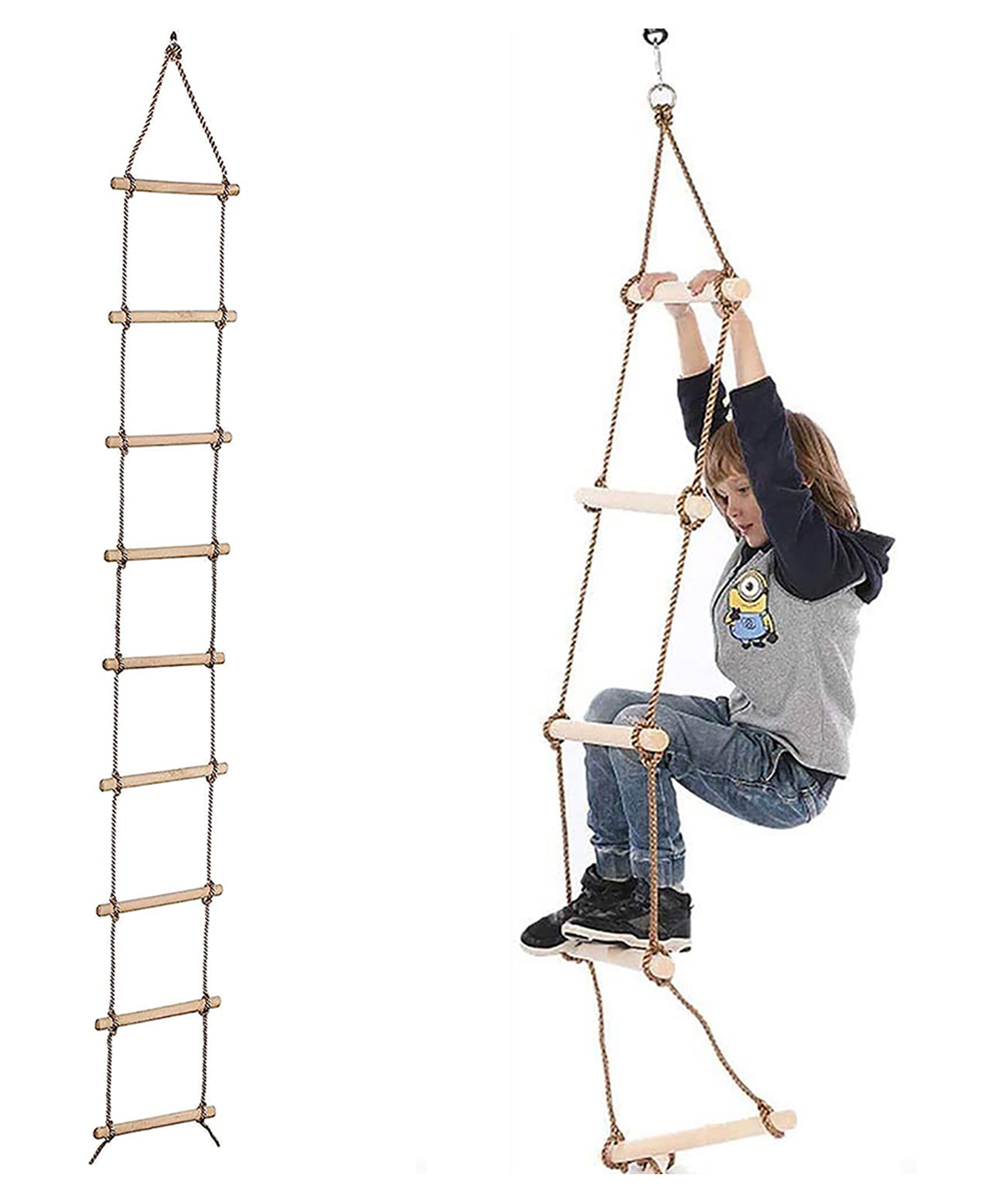 REZNOR 9 Feet Wooden Climbing Ladder Hanging Rope for Kids Indoor Outdoor Play Set-image-17