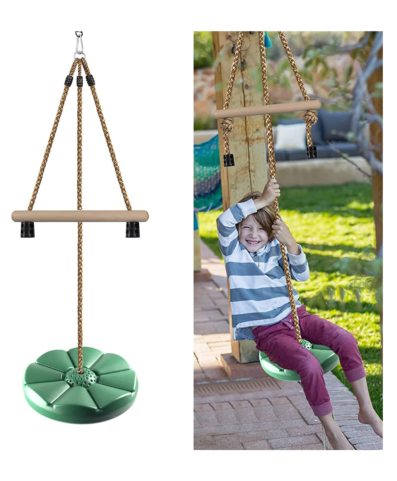 REZNOR 7 Feet Height Adjustable Gym Monkey Bars Disc Swing for Kids - Green-image-36