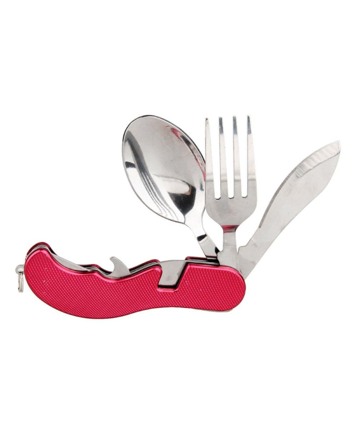 MOMISY 4 in 1 Detachable Multi-Tool Picnic Camping Stainless Steel Folding Cutlery Set Pocket Knife Fork Spoon Bottle Opener - Red-picture-23