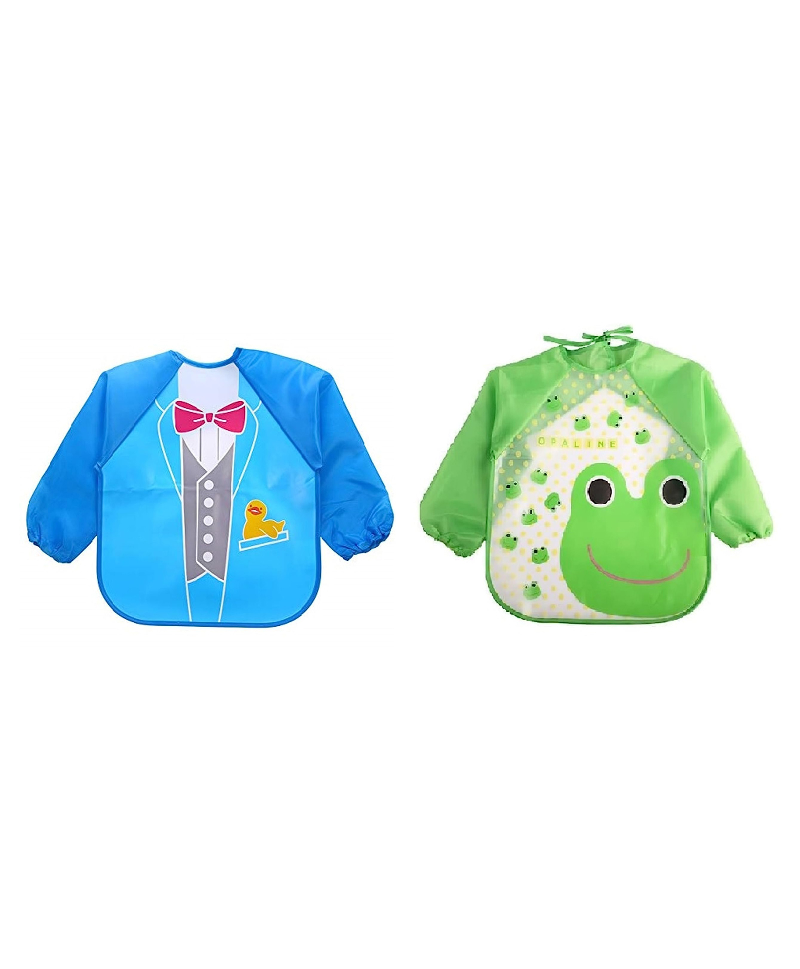MOMISY Waterproof Full Sleeves Smock Painting Apron for Kids - Blue & Green-image-1