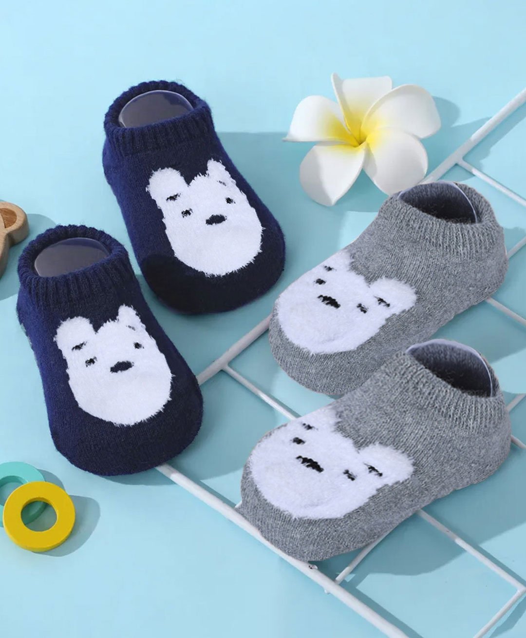 Baby Moo Pack Of 2  Bear Face  Anti Skid Socks - Grey-picture-37