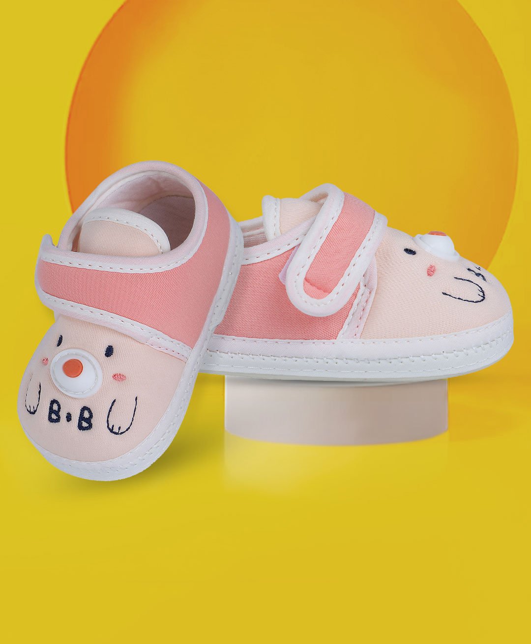 Baby Moo Velcro Closure Bear Face Soft Sole Anti Slip Booties - Peach-picture-39