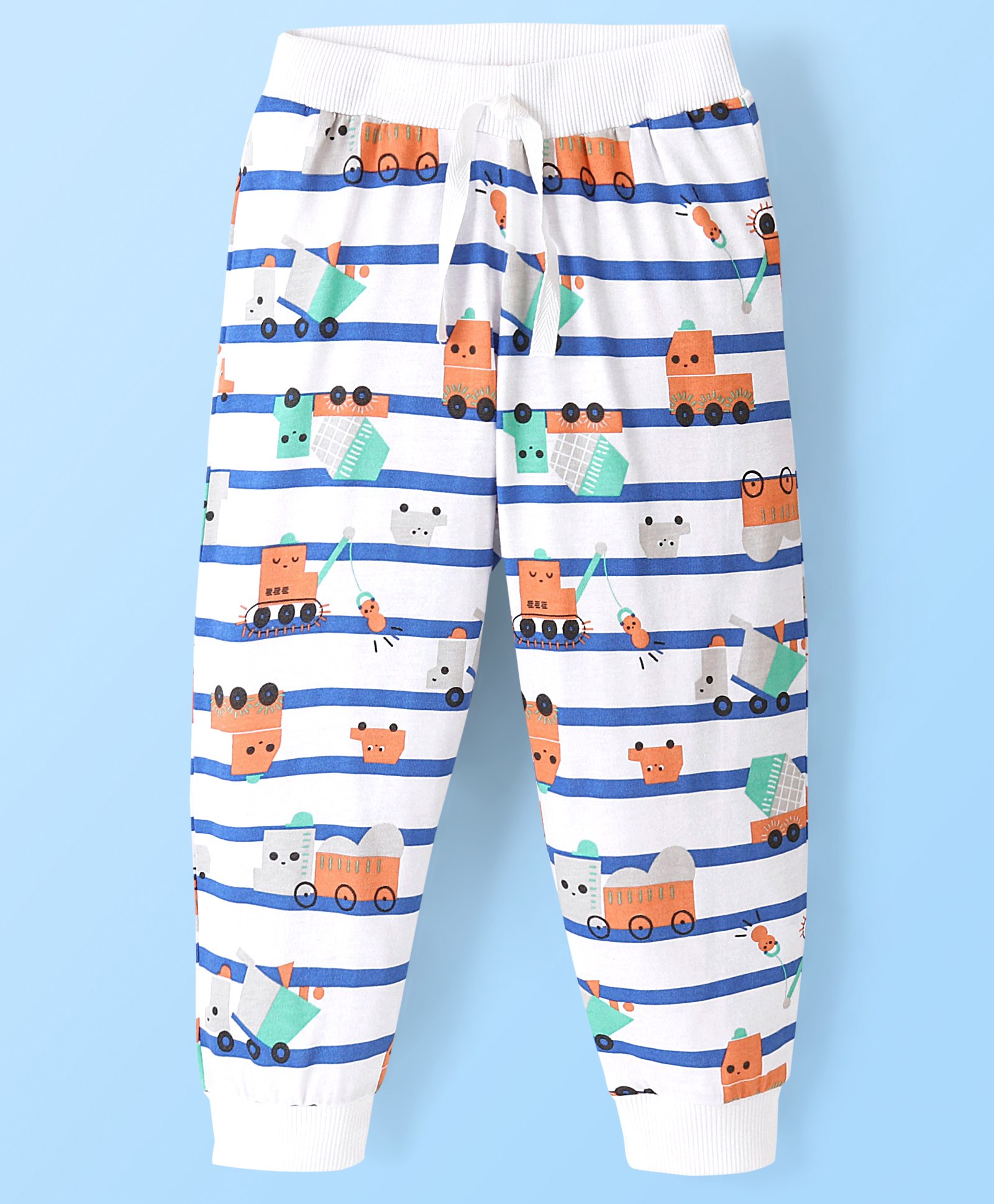 Babyhug Cotton Full Length Lounge Pant Construction Vehicles Printed - Light Grey-picture-13