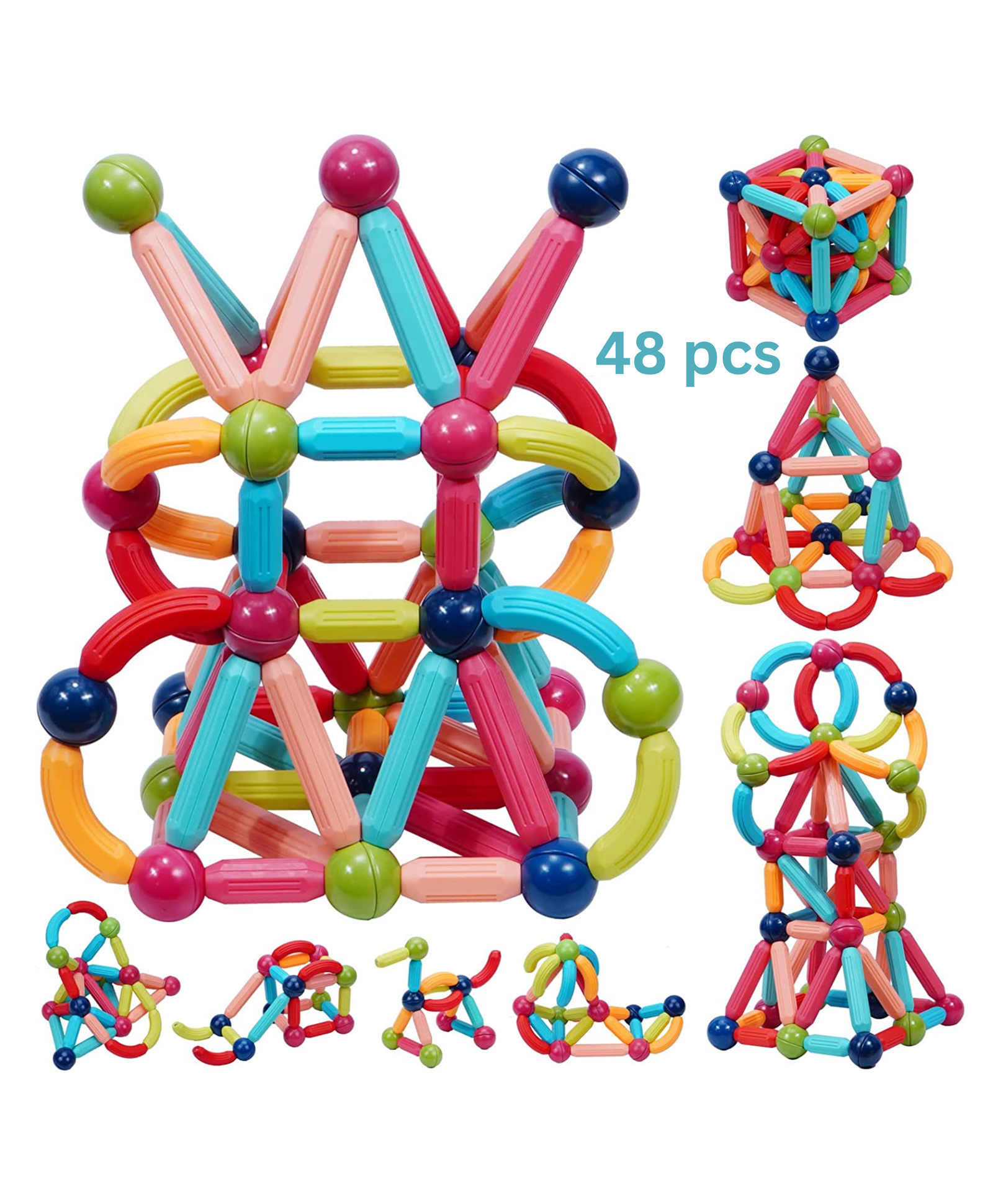 bitfeex Bit Feex Magnetic Sticks Magnetic Balls Magnetic Blocks - 48 Pieces-picture-40