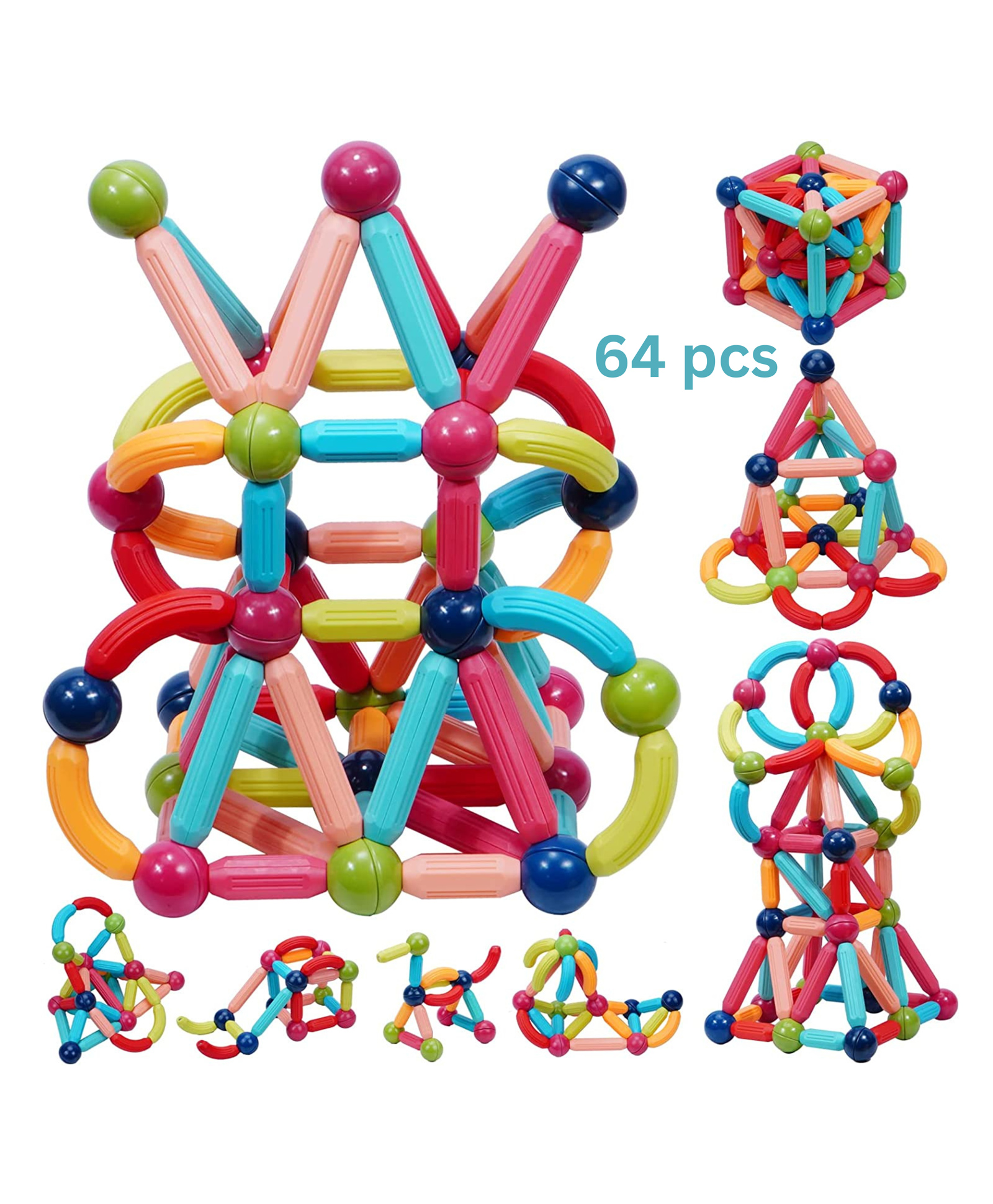 bitfeex Bit Feex Magnetic Sticks Magnetic Balls Magnetic Blocks - 64 Pieces-picture-17
