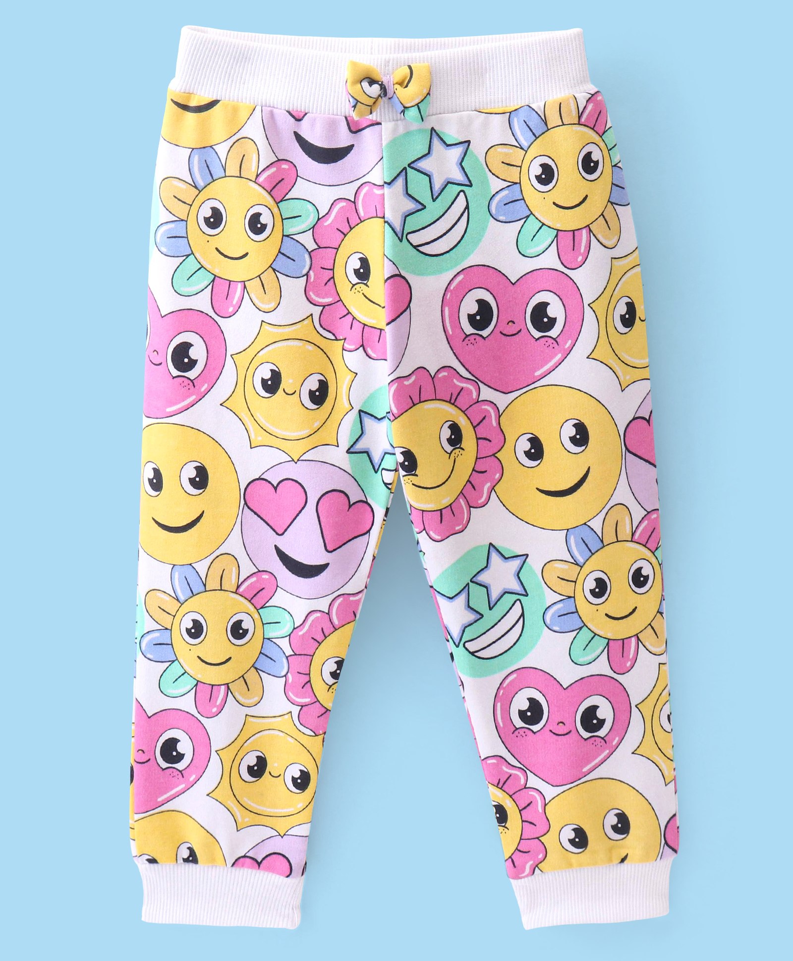 Babyhug Cotton Looper Full Length Lounge Pant Floral Print  - White-picture-23