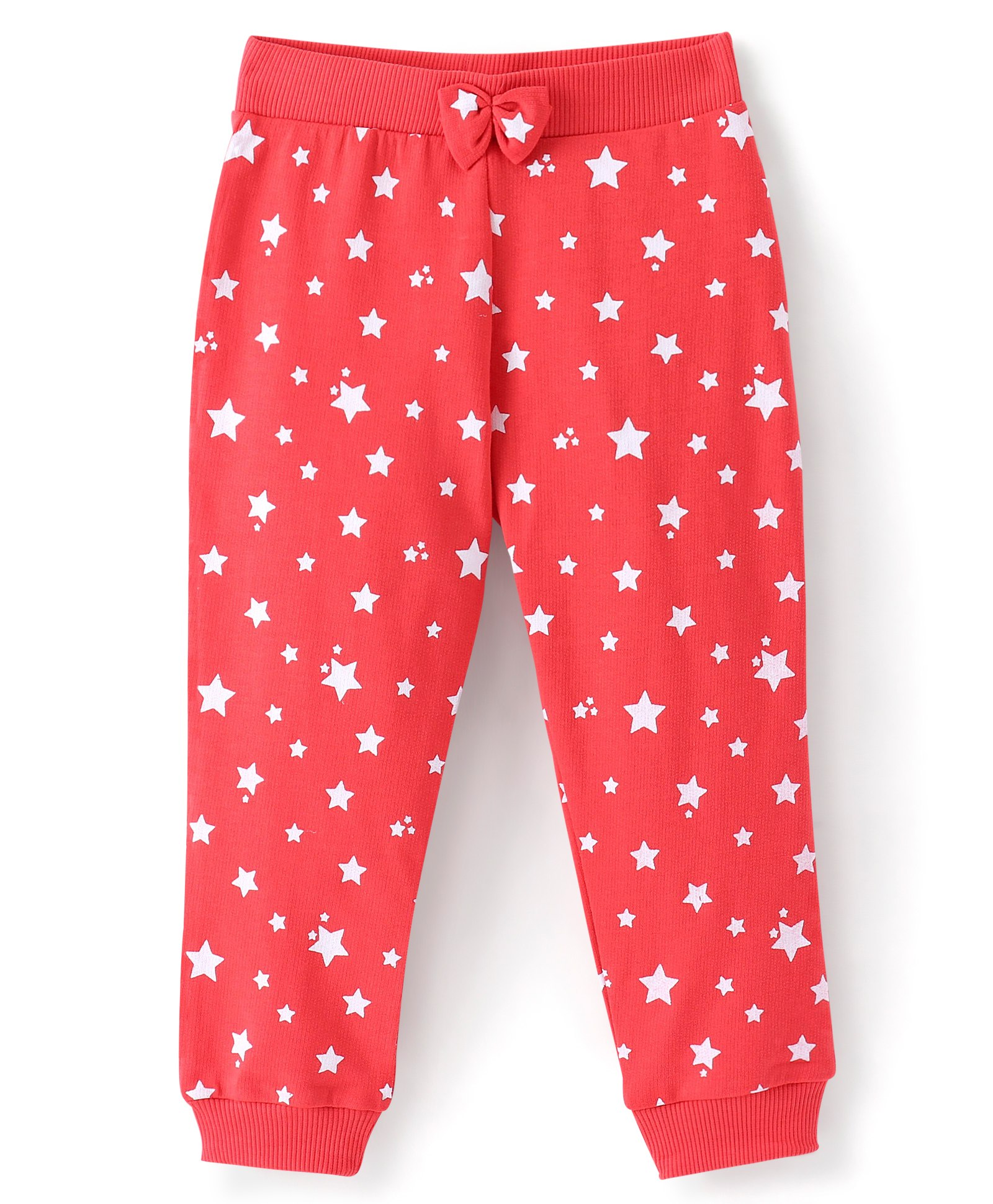 Babyhug Cotton Looper Knit Lounge with Bow Applique Star Print - Maroon-picture-16