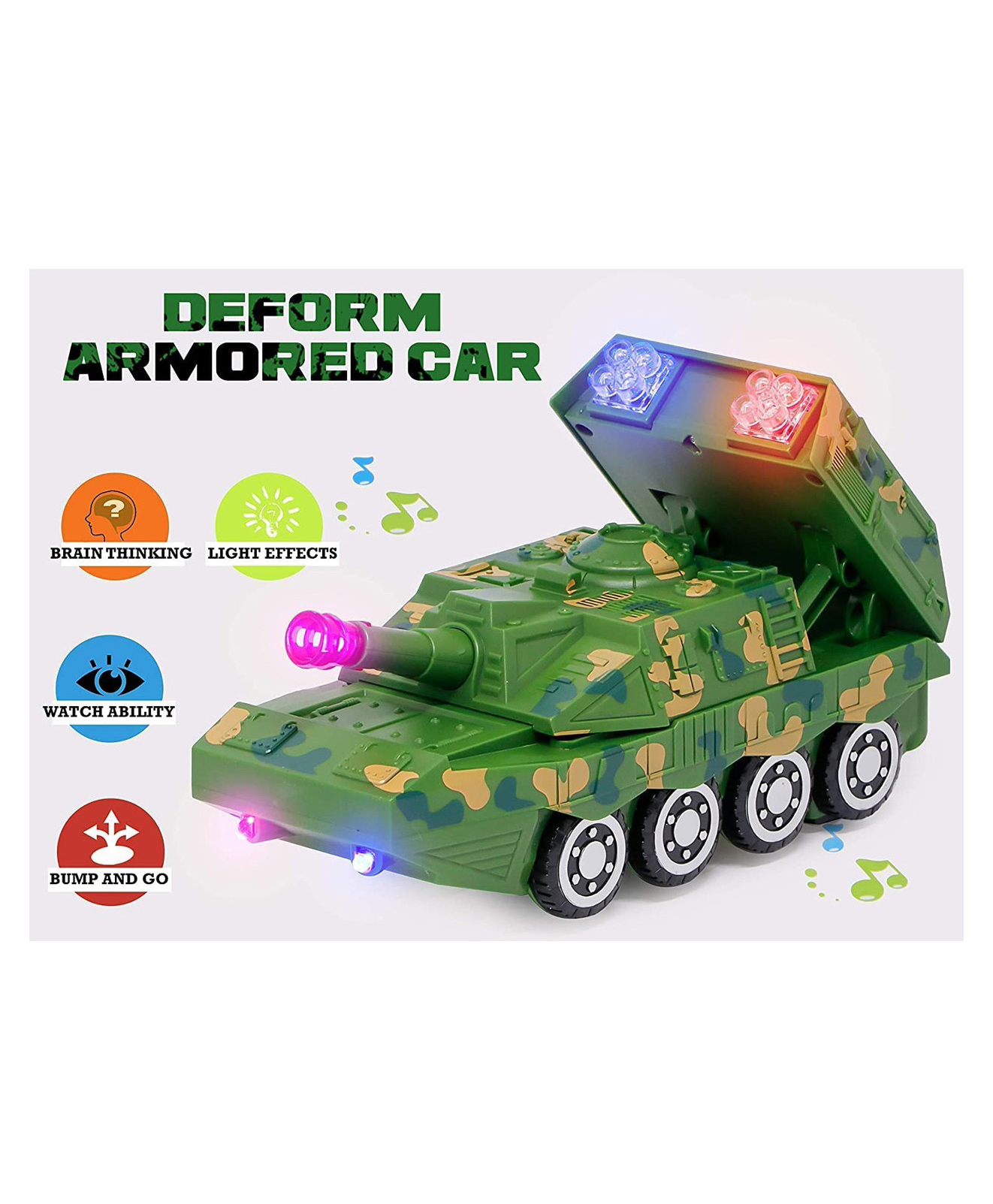 YAMAMA Deform Armored Car Toy For Kids Educational Toddler Toy With Cool LED Lights & Music  Green-picture-24