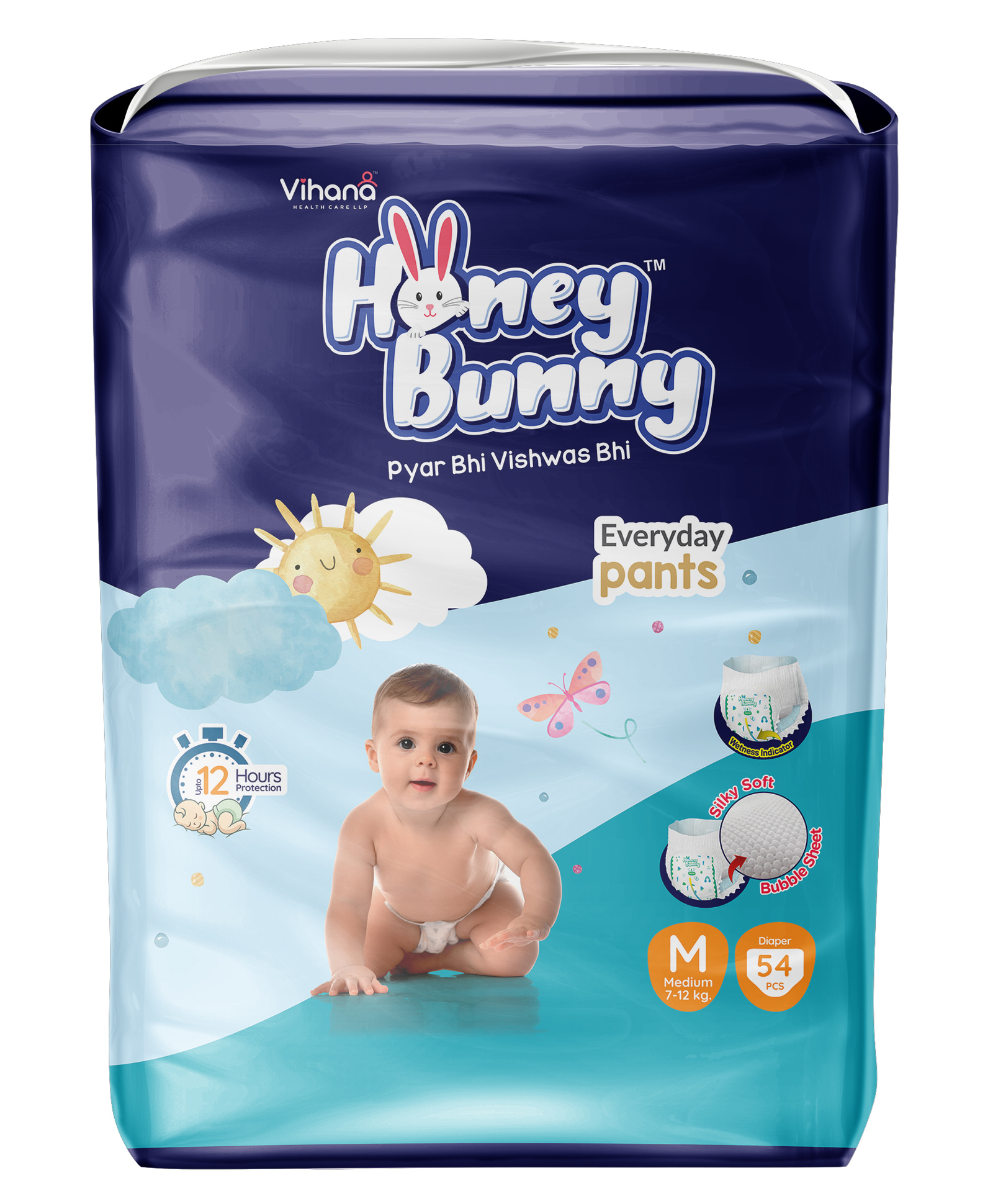 Honey Bunny Medium Everyday Baby Pants Diapers- (54 pcs)-image-46