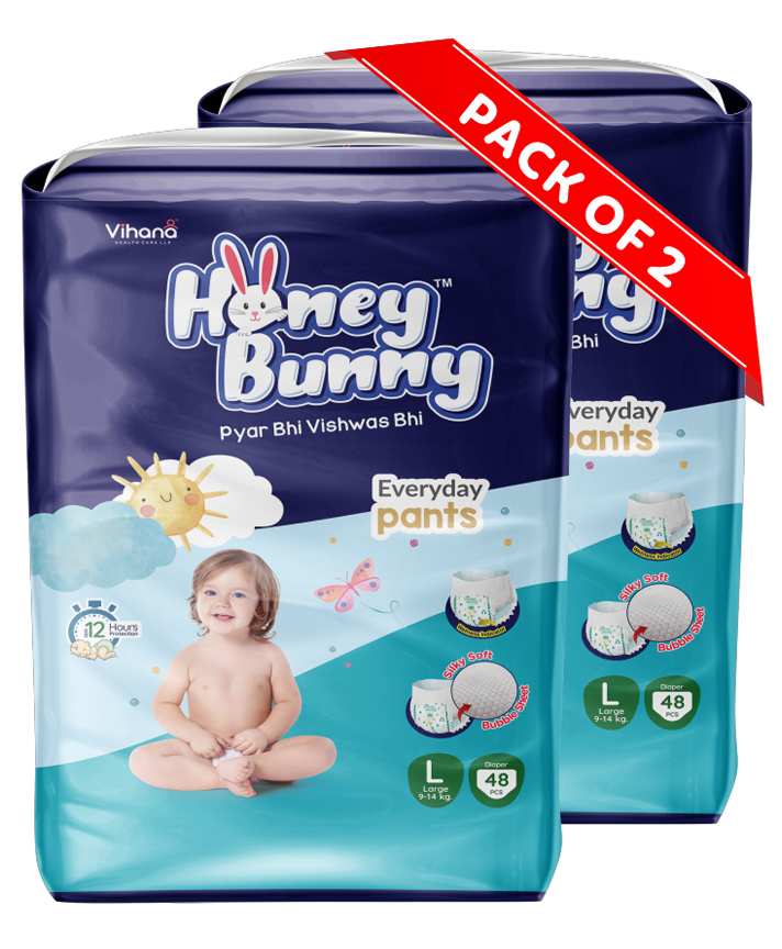 Honey Bunny Large Everyday Baby Pants Diapers - 96 Pcs (2 Pack of 48 Pcs)-image-39