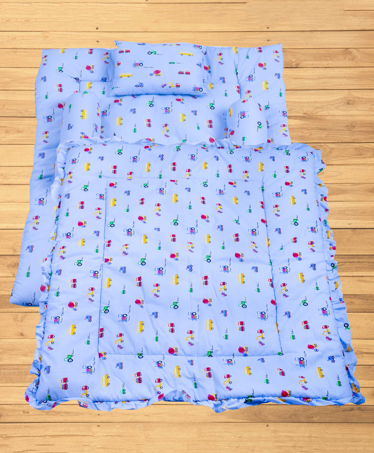Mittenbooty Baby Quilt Bolster Bed Set Truck Print-Blue-picture-22