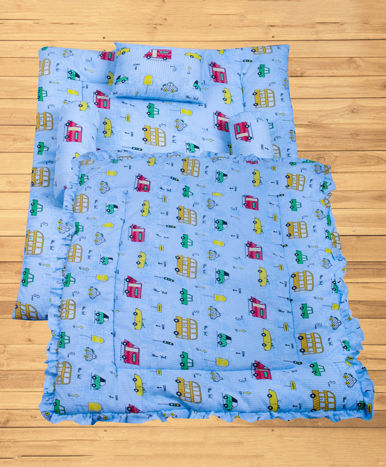 Mittenbooty Baby Quilt Bolster Bed Set cars Print-Blue-picture-27