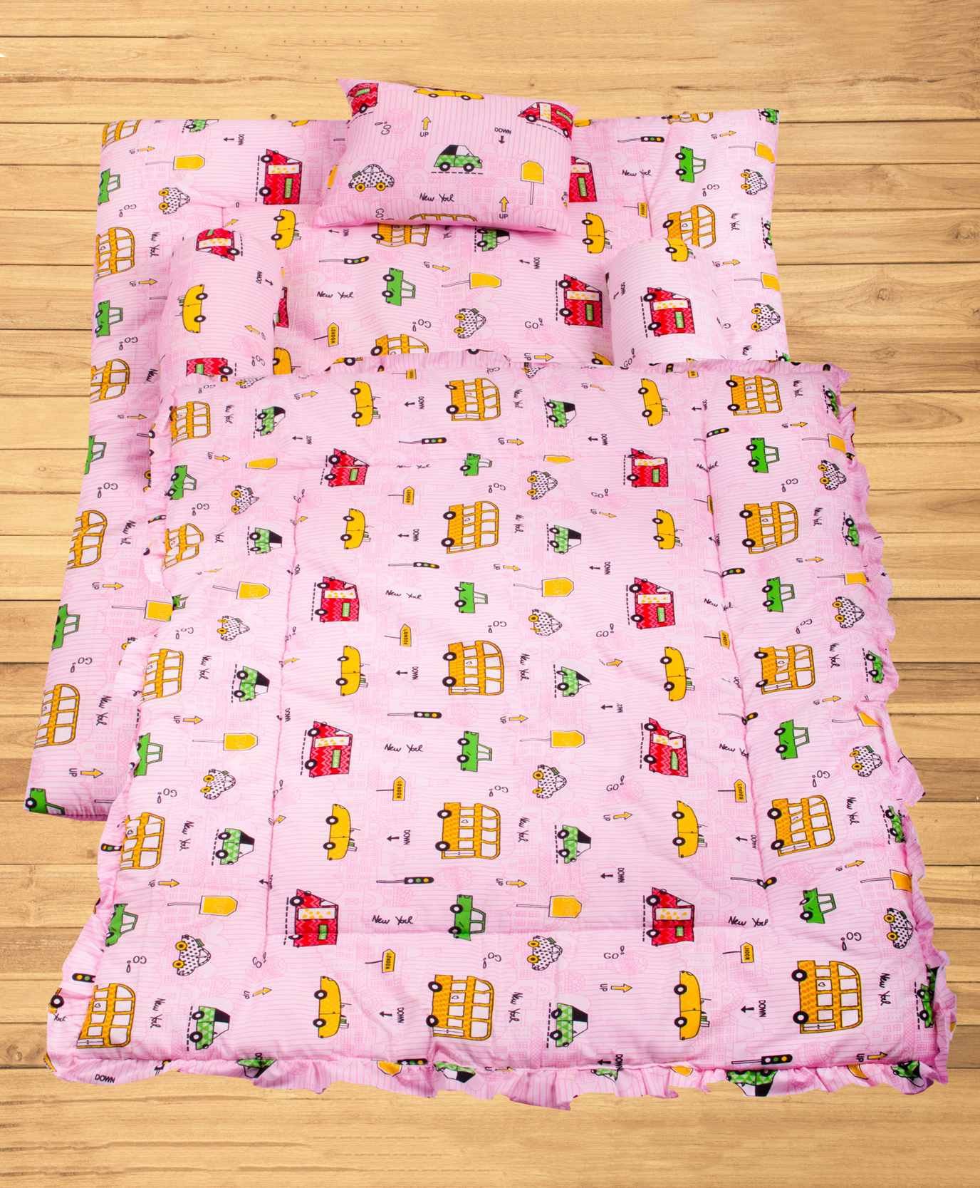 Mittenbooty Baby Quilt Bolster Bed Set cars Print-Pink-picture-15