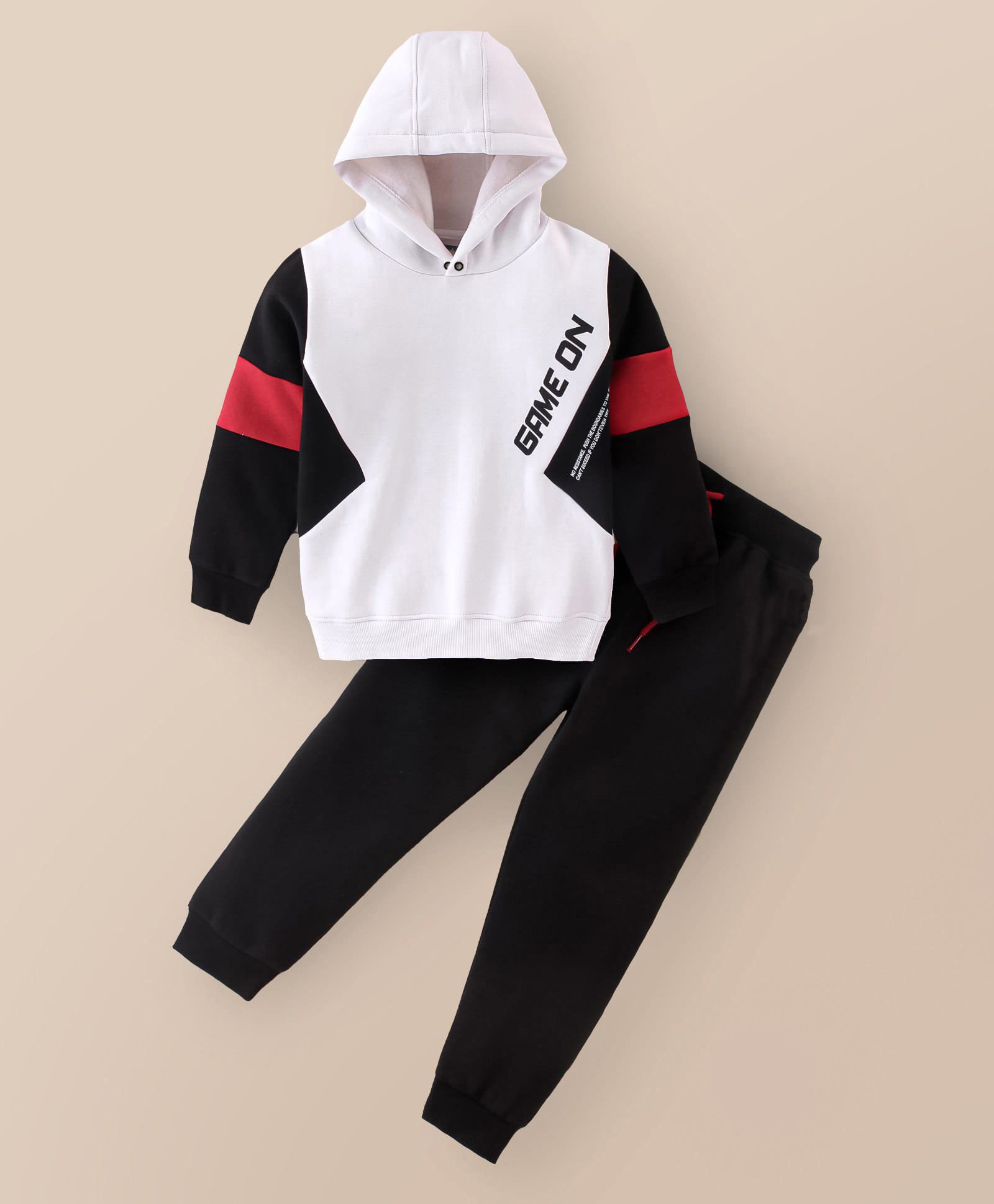Pepito Cotton Fleece Winter Wear Full Sleeves Hoodie & Lounge Pant Set Text Print - White & Black-picture-11