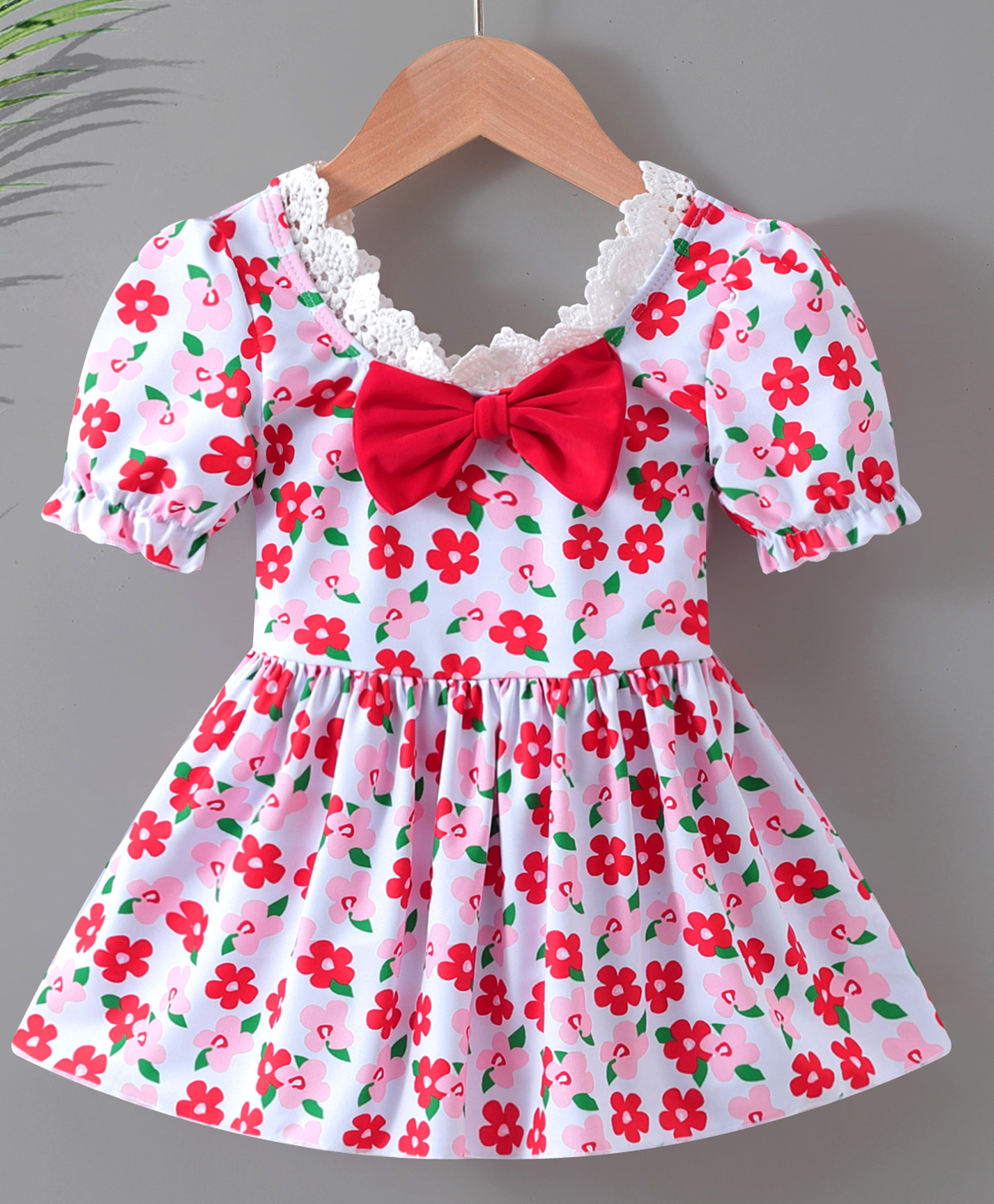 Babyhug Half Sleeves Frock Swimsuit Floral Print - Red-image-18