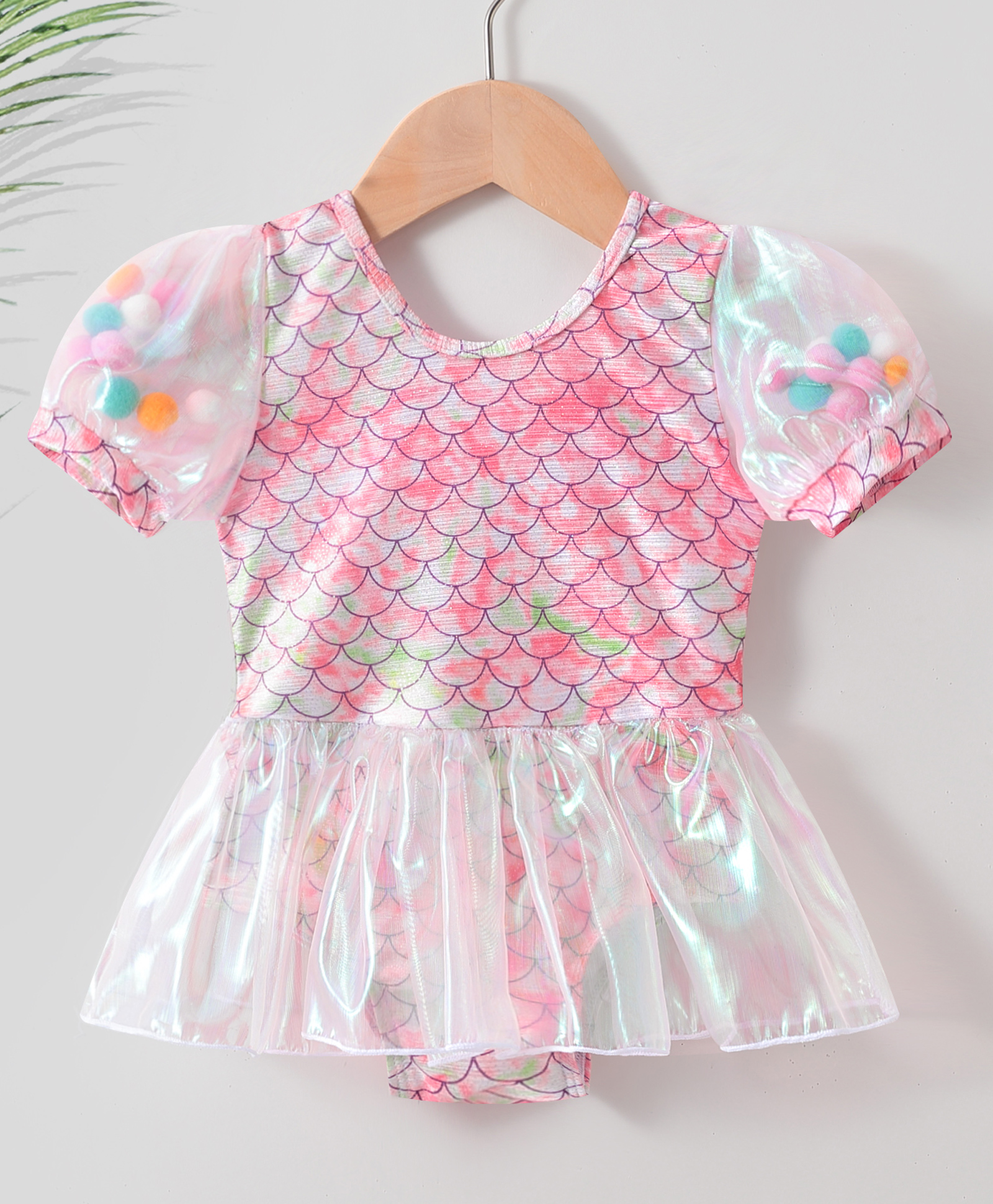 Kookie Kids Half Sleeves Frock Style Swim Suit Mermaid Design - Pink-image-4