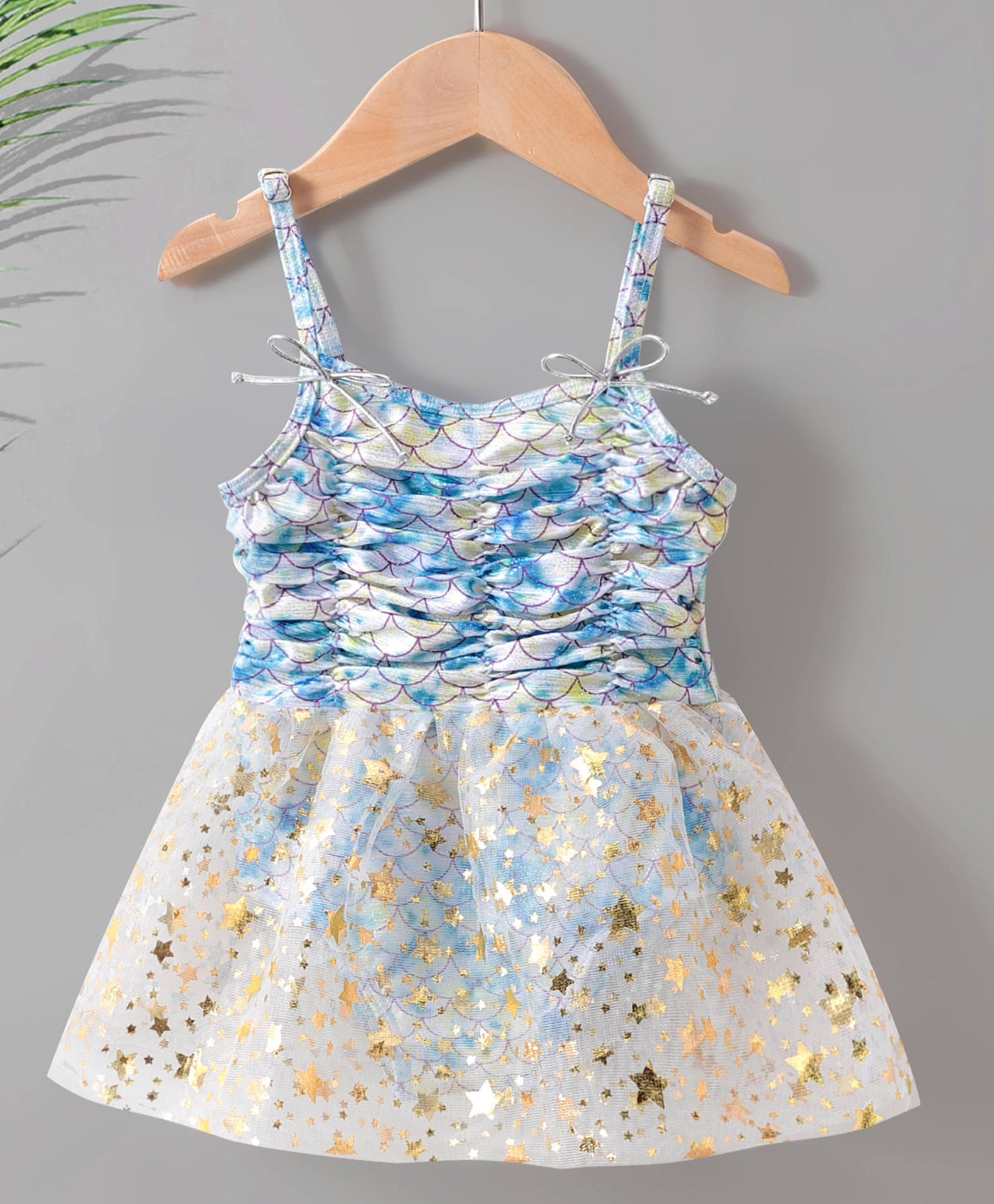 Kookie Kids Sleeveless Frock Style Swim Suit Sequined Design - Blue-picture-11