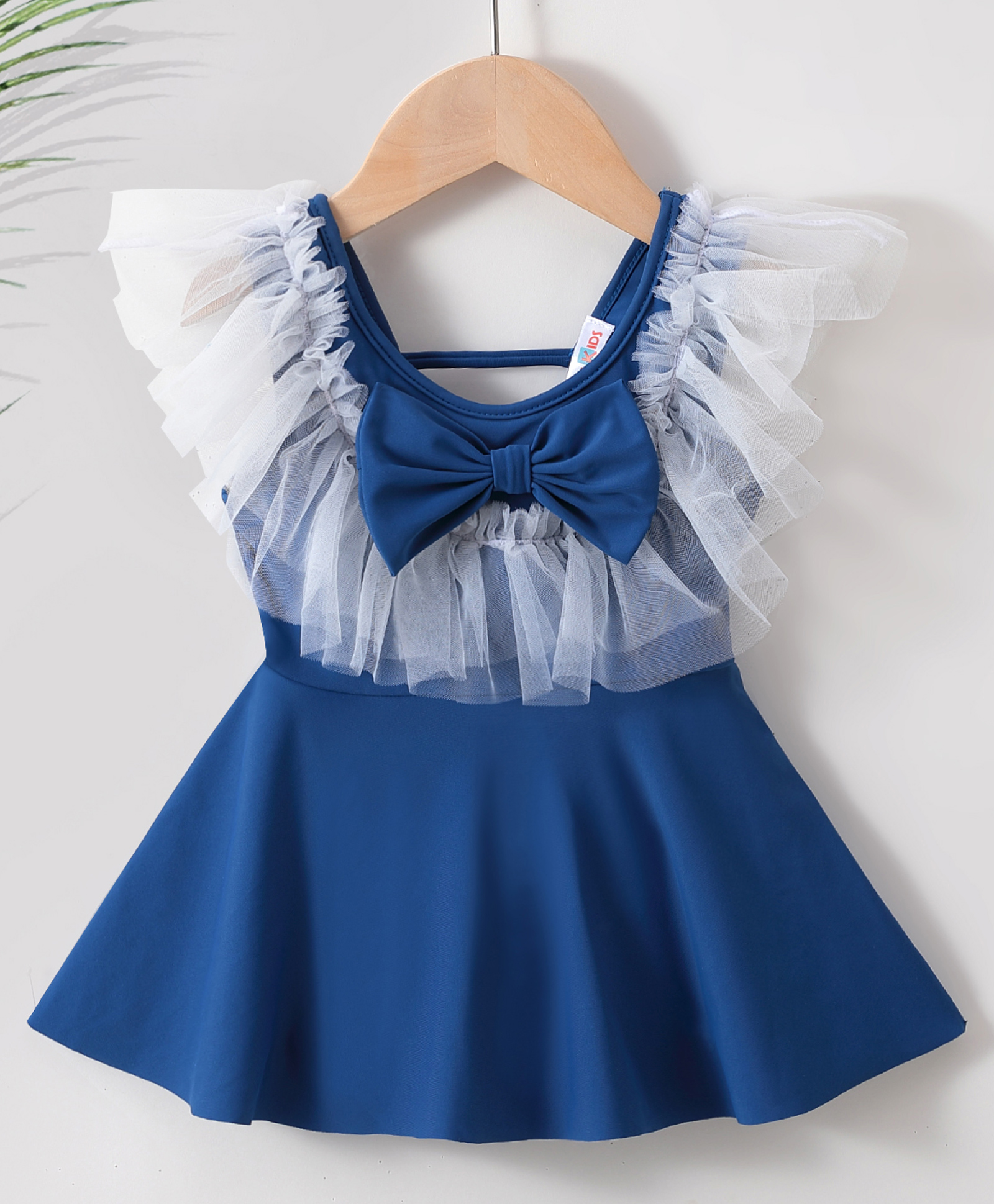 Kookie Kids Sleeveless Swimsuit Bow Applique - Blue-image-35