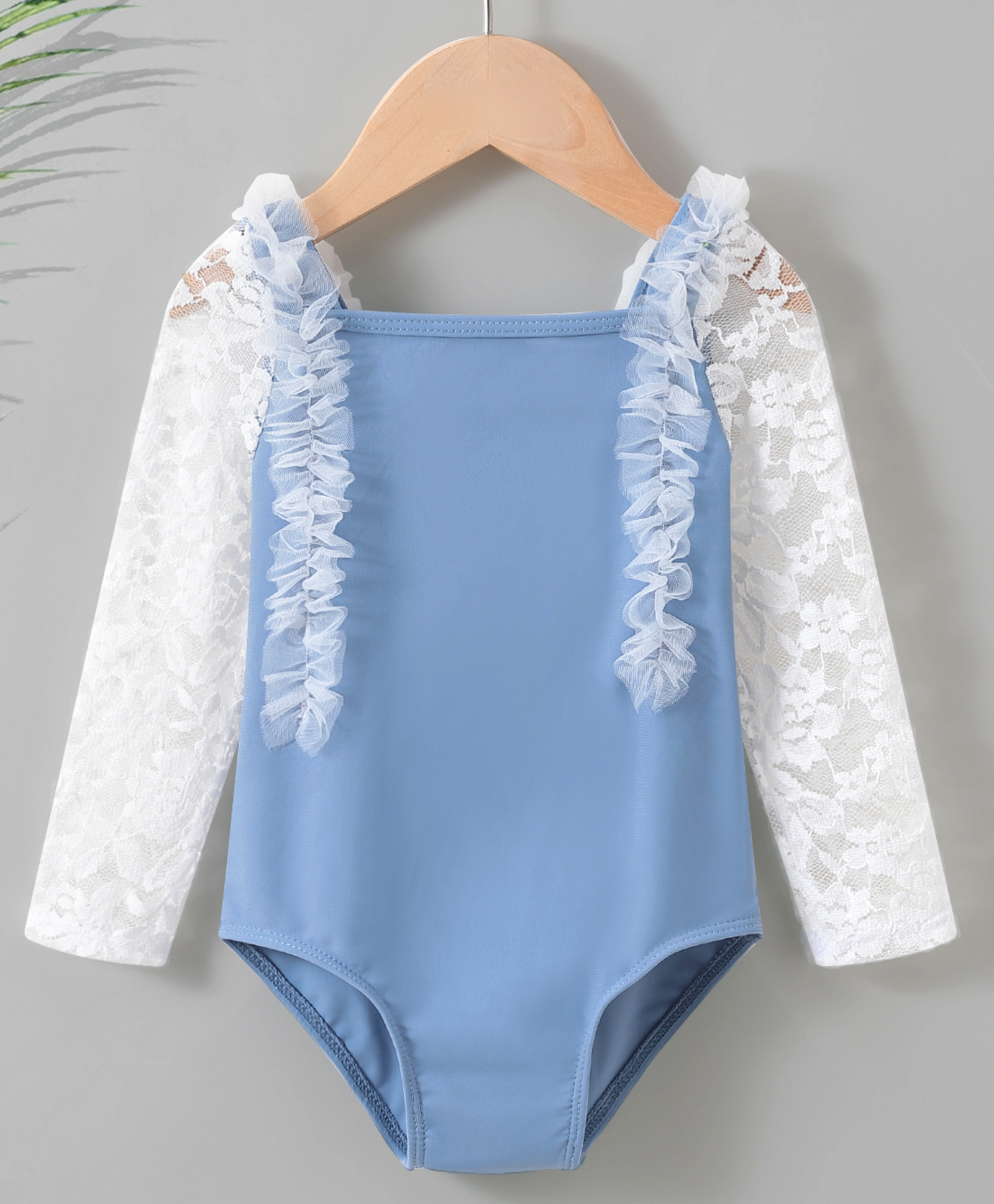 Kookie Kids Full Sleeves Frilled V Cut Swimsuit - Blue-image-48