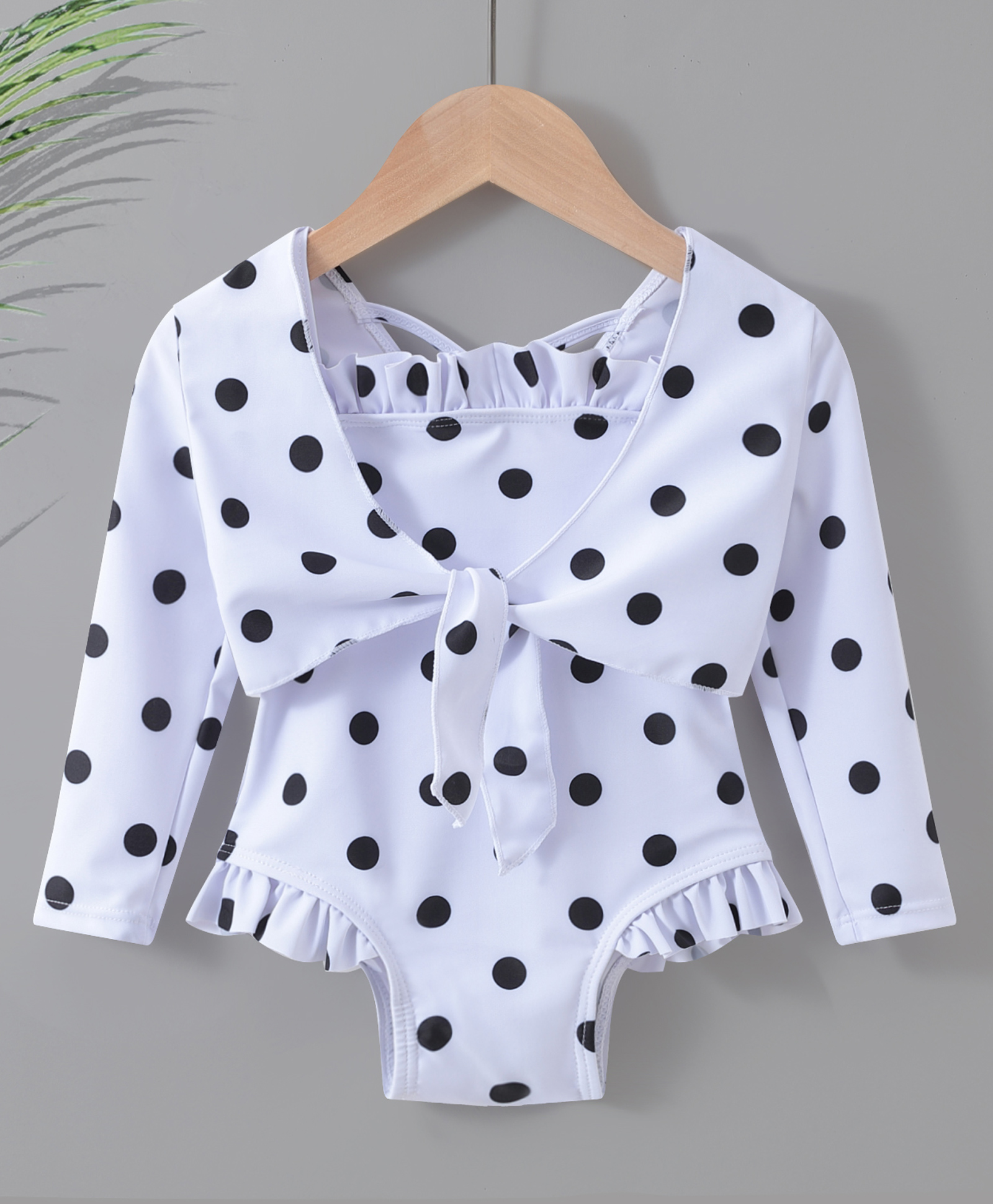 Kookie Kids Full Sleeves V Cut Swimsuit Polka Dot Print - White-picture-13