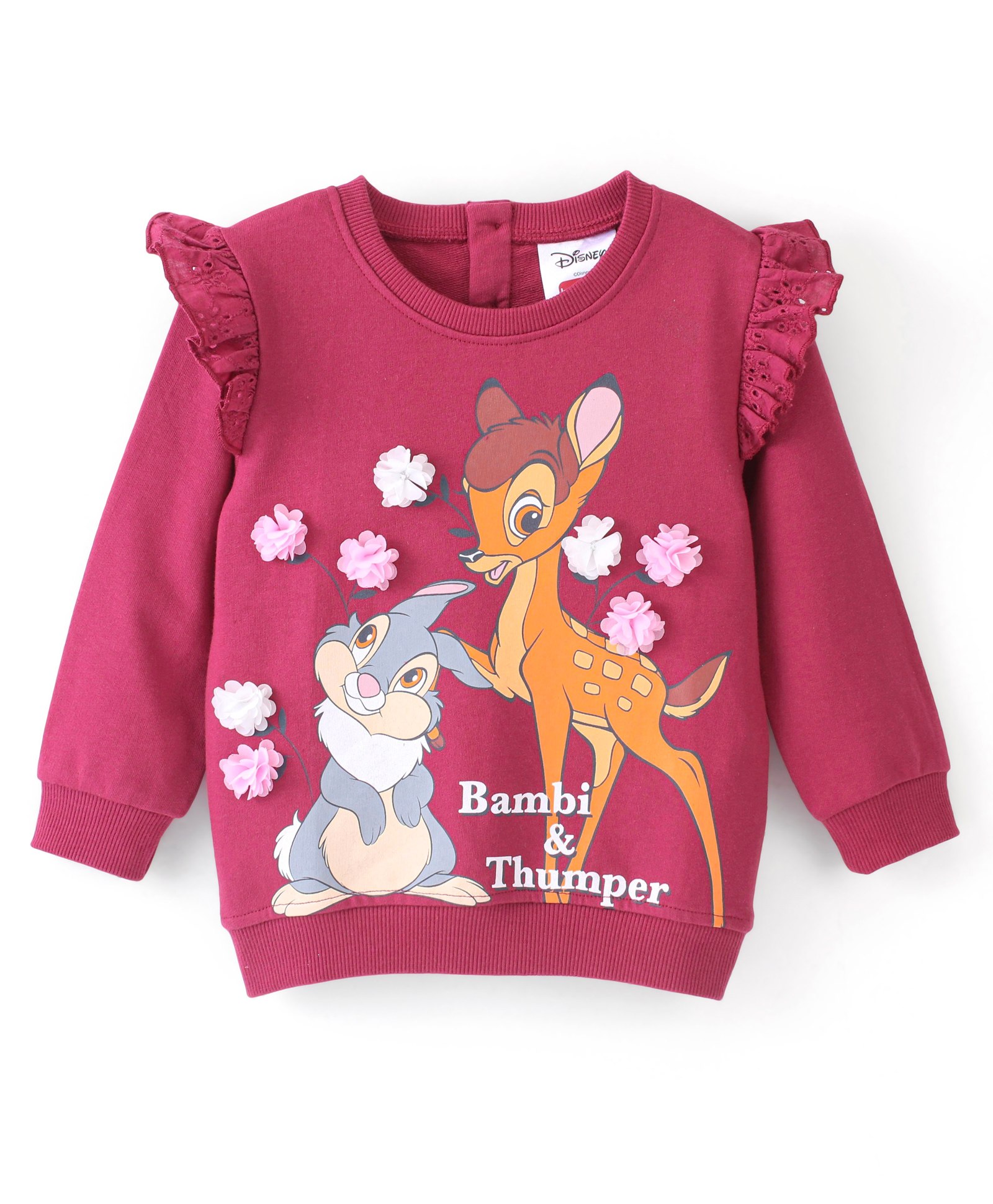 Babyhug Cotton Knit Full Sleeves Sweatshirt with Bambi & Thamper Graphic Print - Maroon-image-2