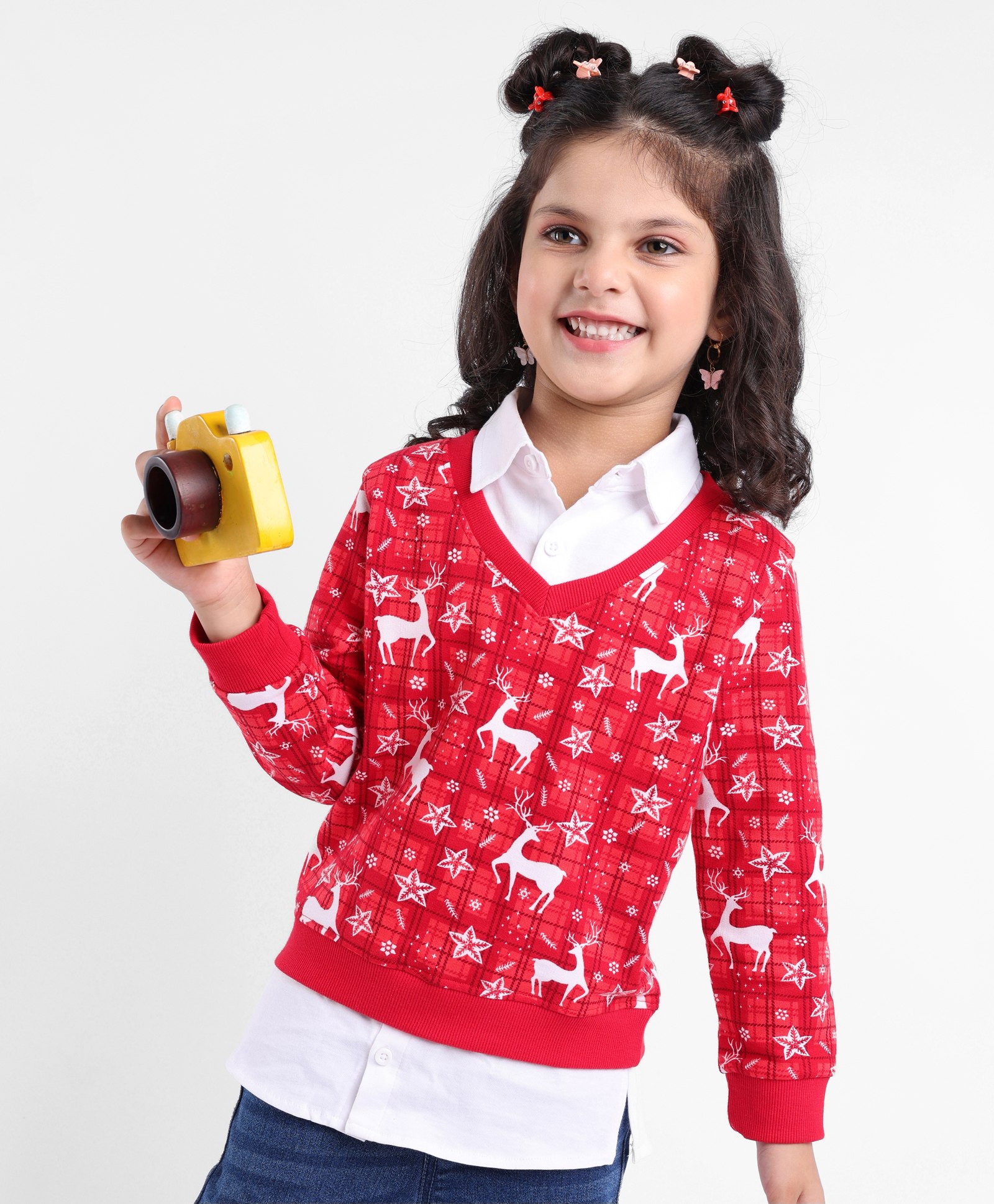 Babyhug Cotton Knit Full Sleeves Sweatshirt with Deer Print - Red-picture-23