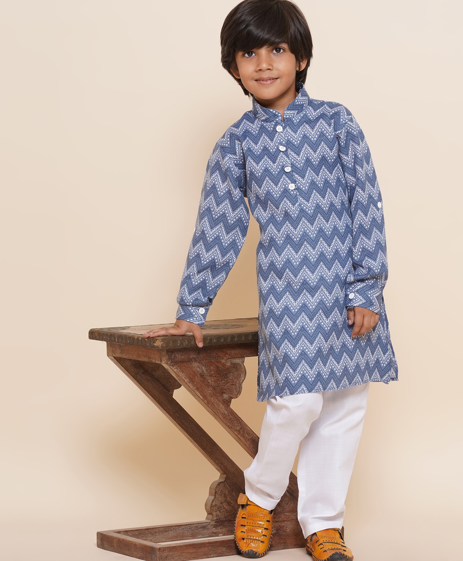 AJ Dezines  Full Sleeves Zig Zag Printed Kurta & Pyjama - Blue-picture-12