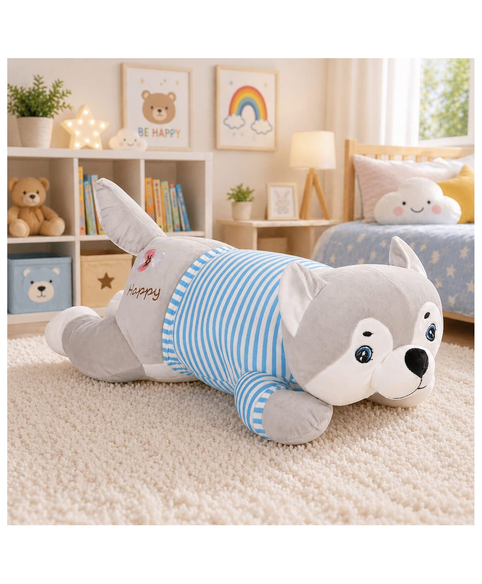 Besties Sleeping Husky Dog Soft Toy Grey - Length 60 cm-image-18