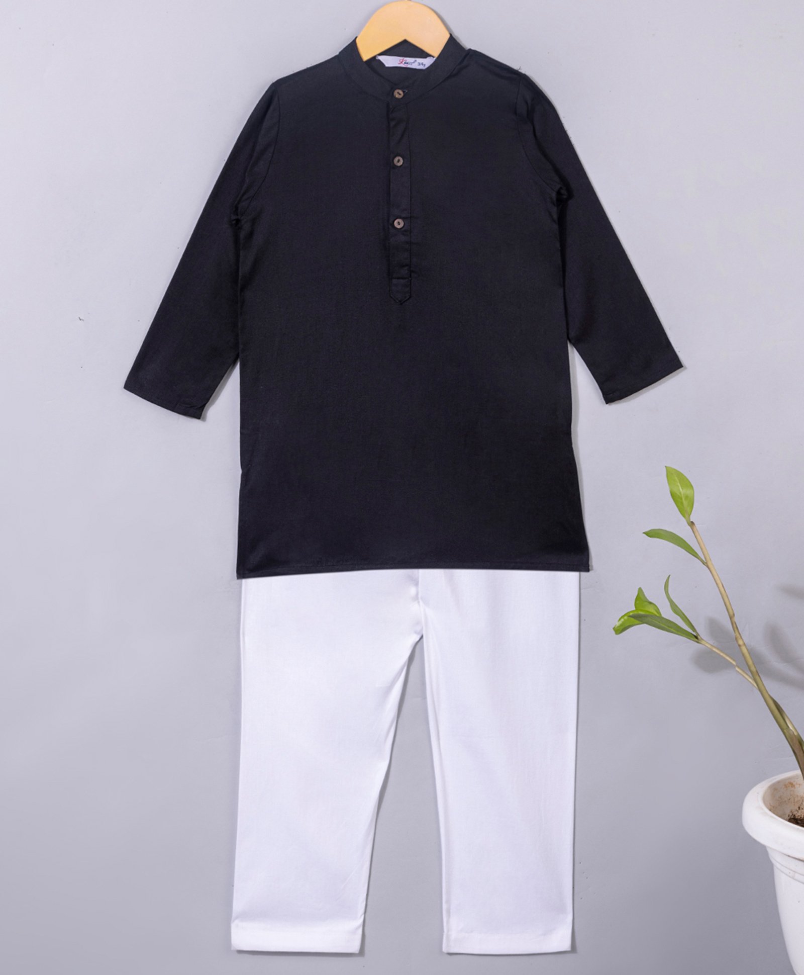 KAVEE Pure Cotton Full Sleeves Solid Kurta With Pyjama - Black-picture-20