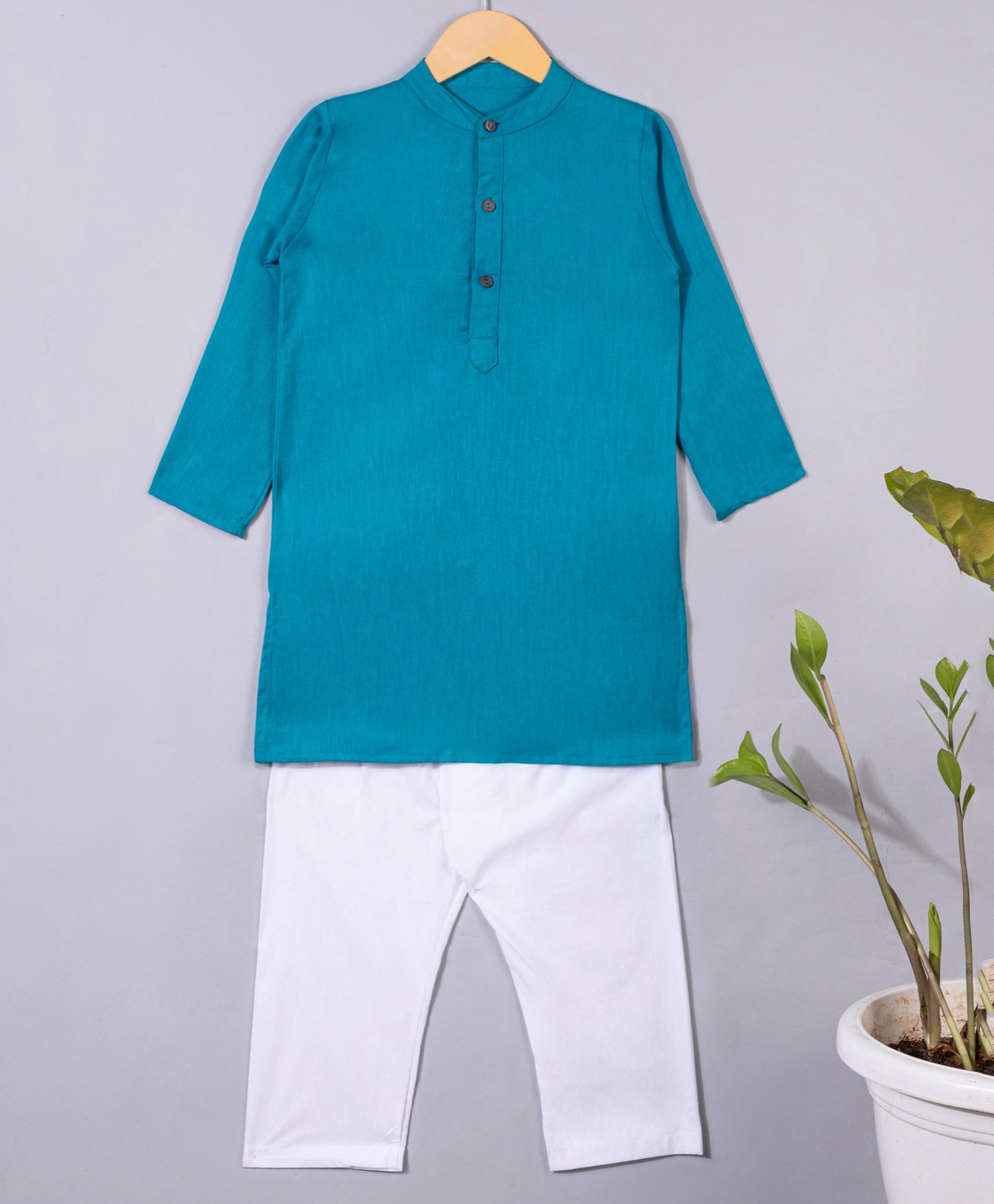 KAVEE Pure Cotton Full Sleeves Solid Kurta With Pyjama - Teal Blue-image-11