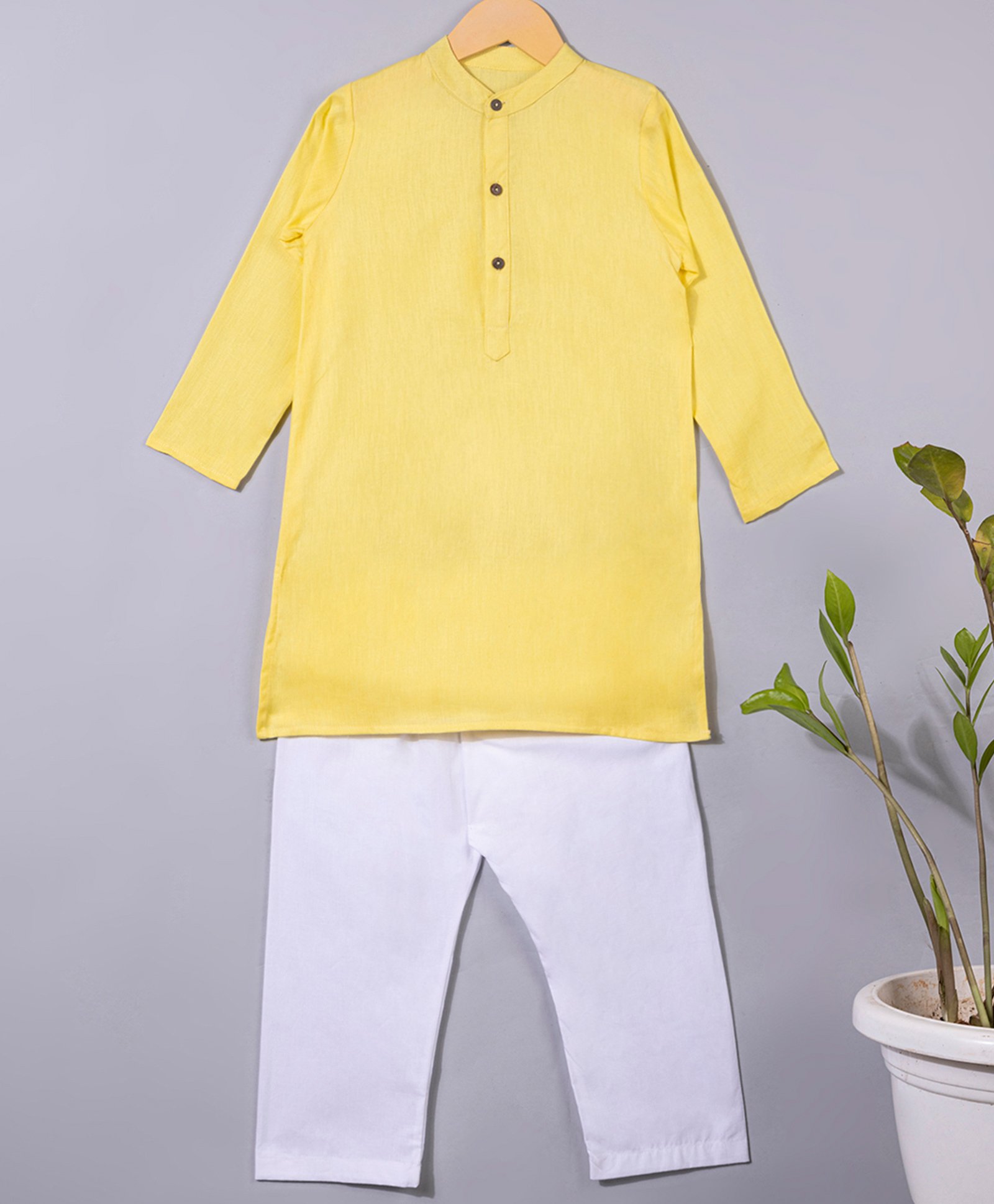 KAVEE Pure Cotton Full Sleeves Solid Kurta With Pyjama - Yellow-picture-31
