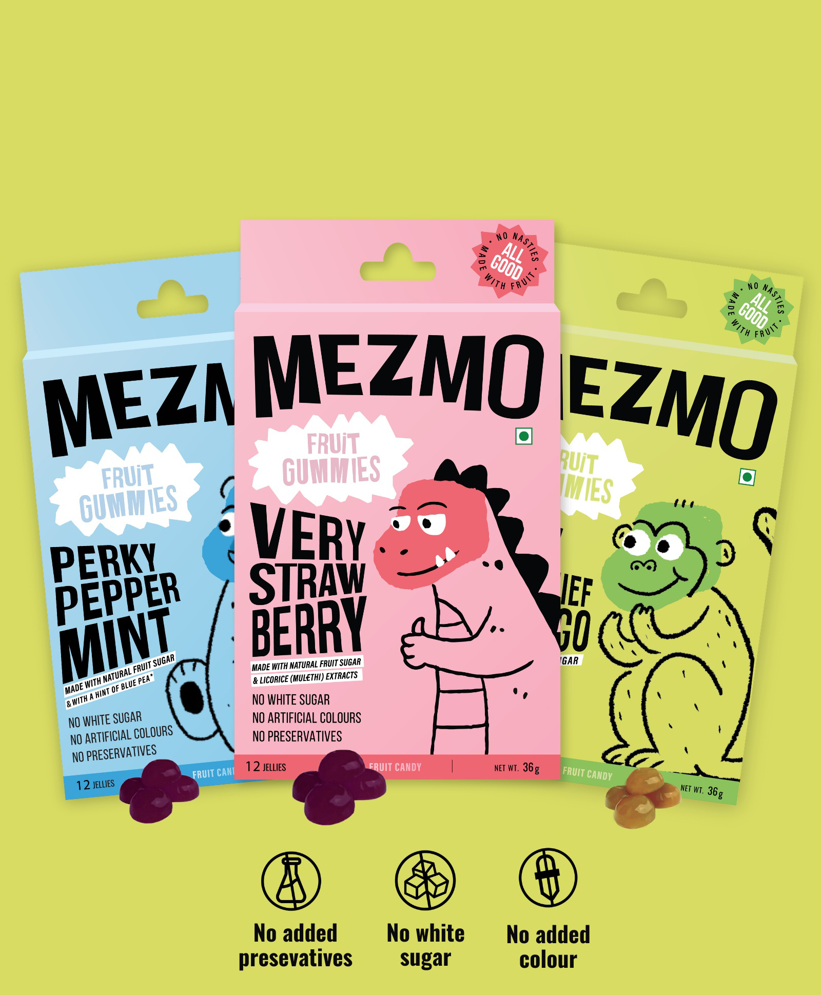 Mezmo Soft Jelly Fruit Candy with Natural Fruit Sugar Pack of 3 - 36 Pcs Each Box-image-45