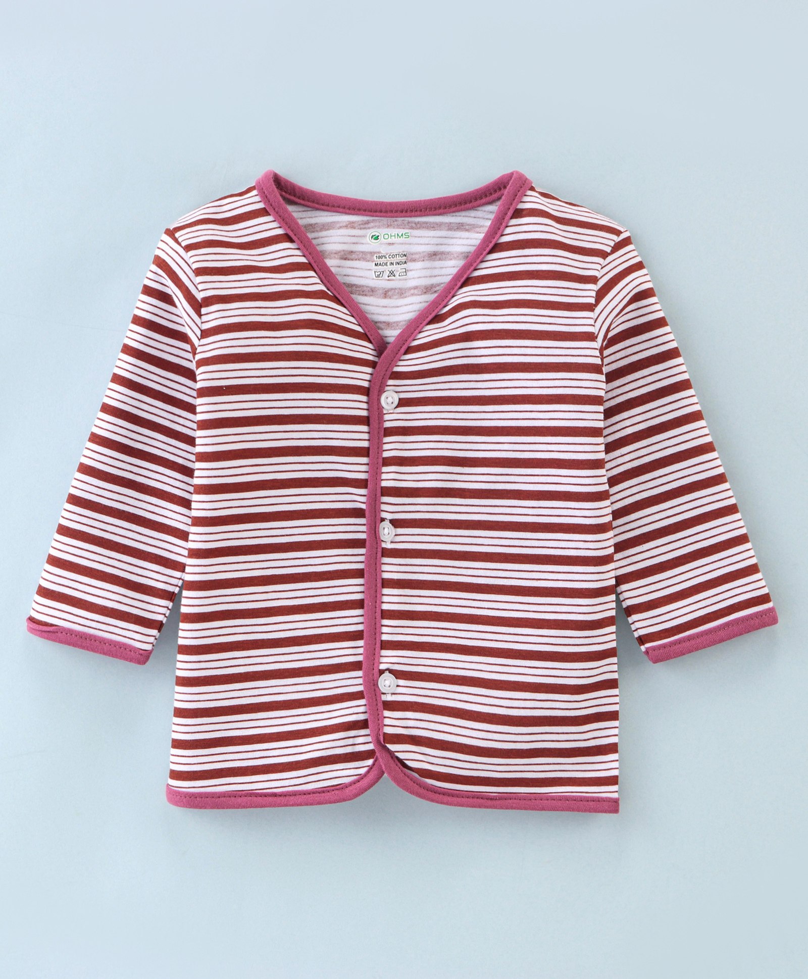 OHMS Cotton Jersey Full Sleeves Striped Vest - Maroon & White-image-29