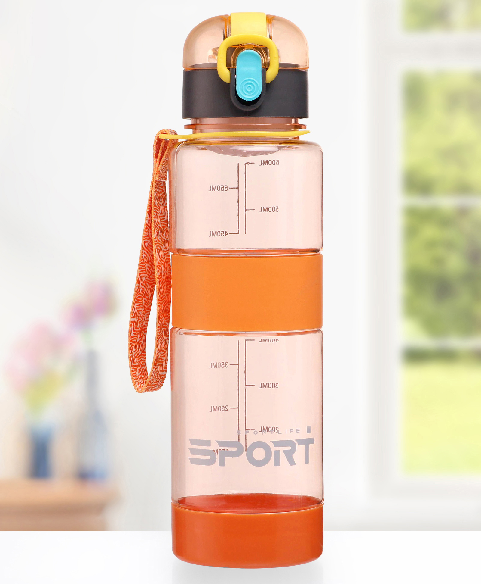 Water Bottle with Push Button Cap Orange - 600 ml-image-46
