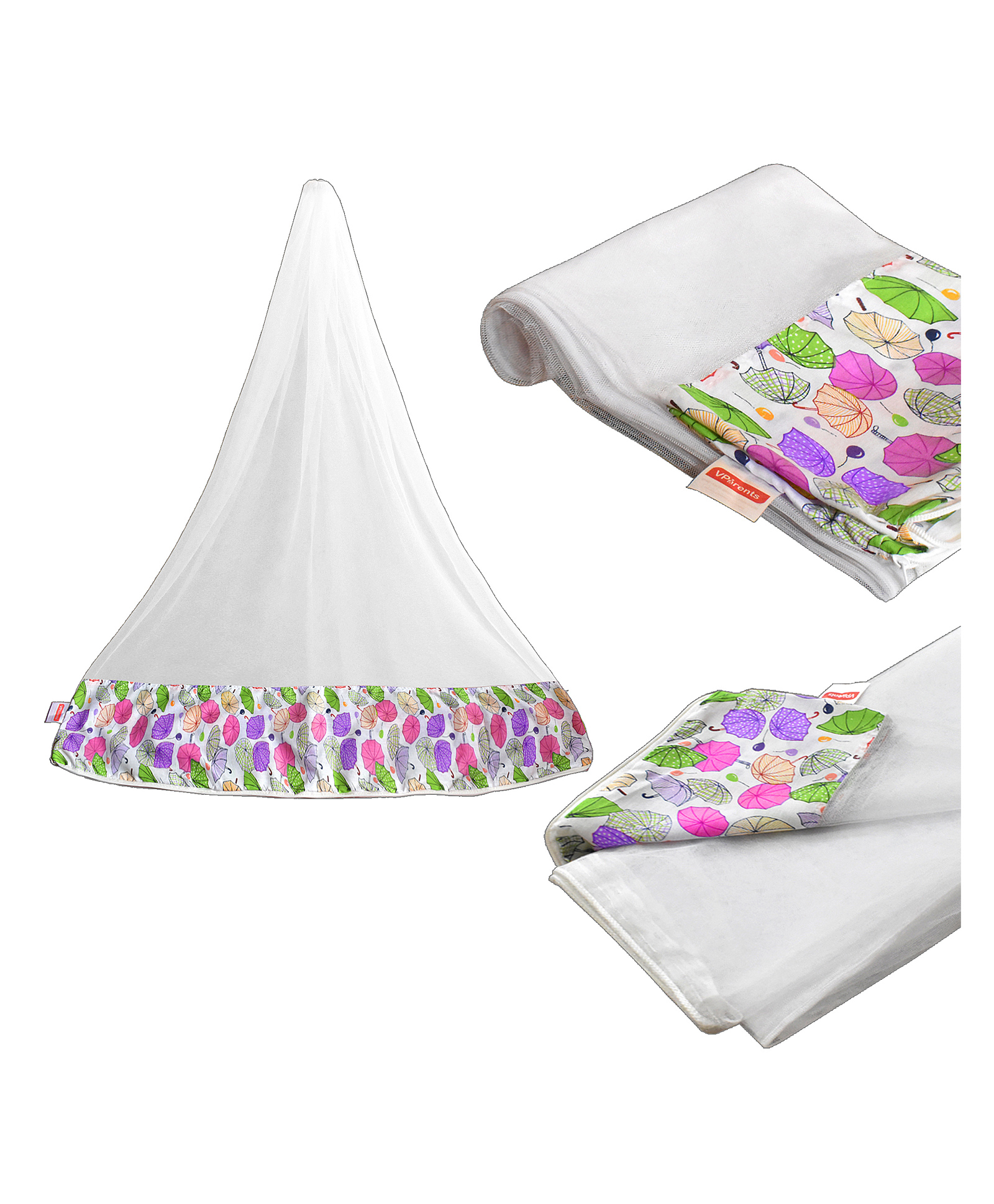 VParents Mosquito Net for Baby Cradle Jhula Saree Swing with Zip Opening at bottom - Pink-image-7