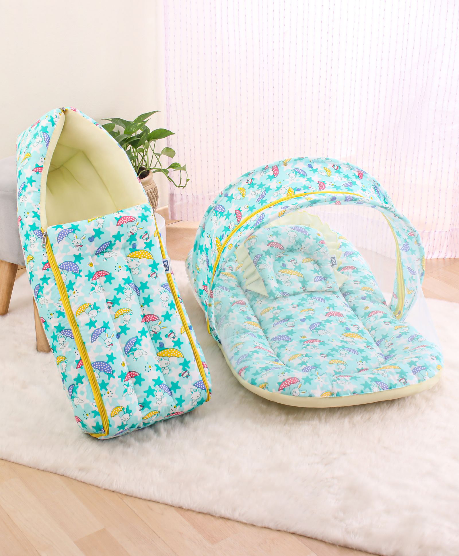 Zoe Baby Bedding Set with Pillow and Sleeping Bag Combo With Bunny Print - Blue-picture-24