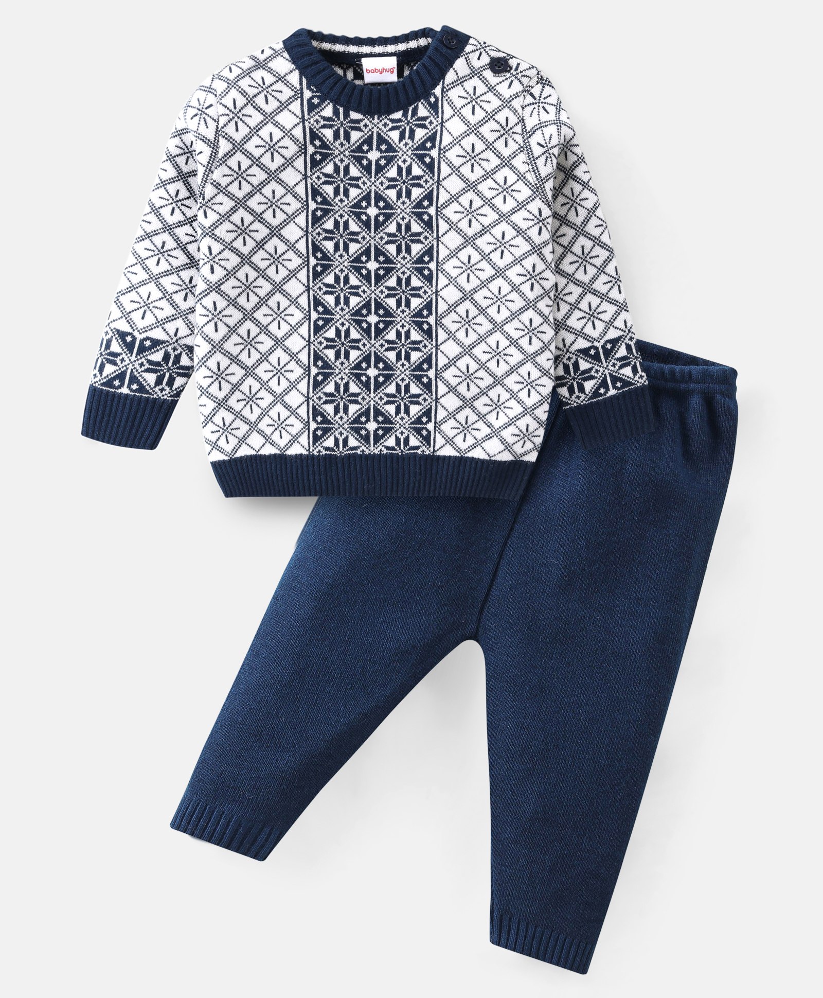 Babyhug Full Sleeves Snowflakes Design Sweater Set - Navy Blue-image-24