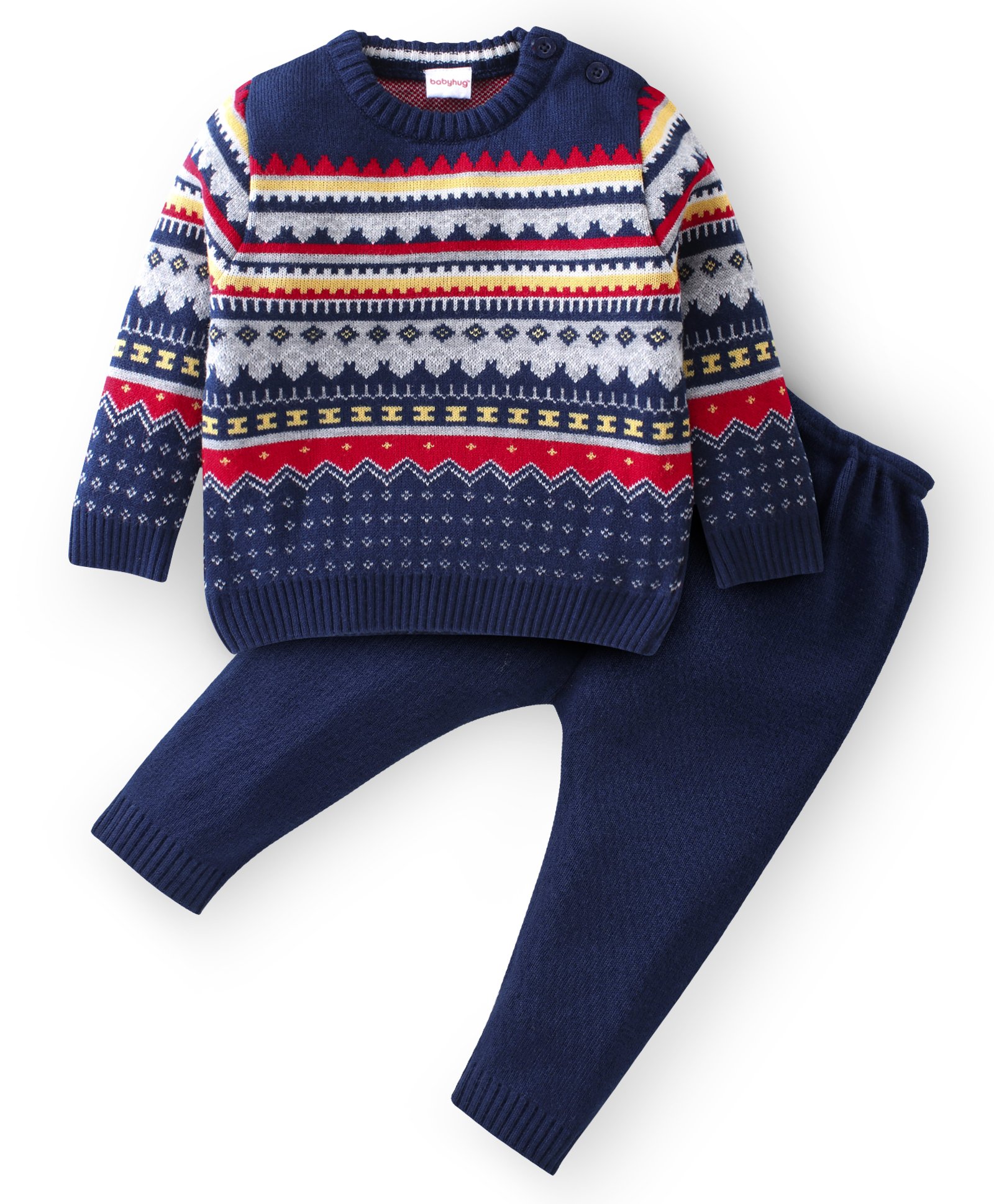 Babyhug Knitted Full Sleeves Sweater Set Ikat Design - Navy Blue-image-32