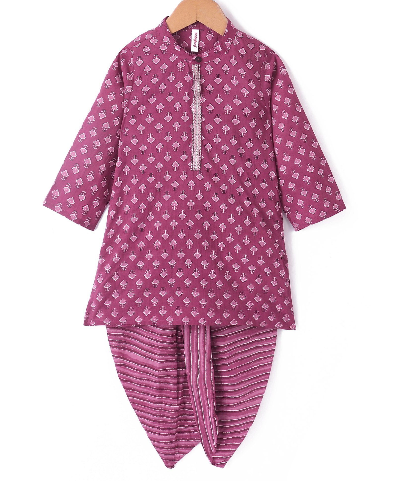 Babyhug 100% Cambric Full Sleeve Printed Kurta With Dhoti Set - Purple-picture-17