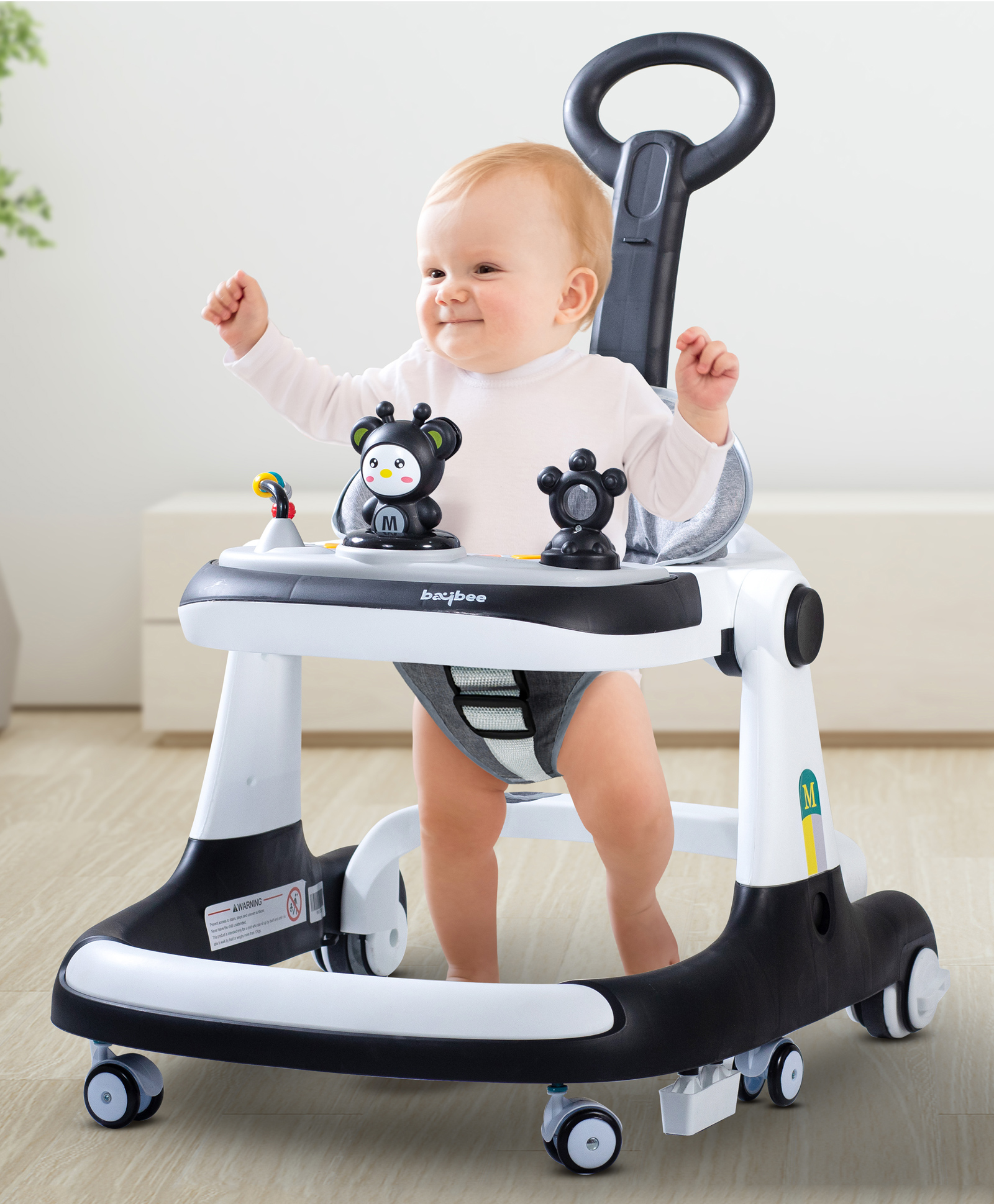 Baybee 2 IN 1 Baby Walker Cum Activity Push Walker for Kids Round Kids Walker with Parental Push Handle Seat Height Adjustable, Stopper & Musical Toy Bar - Black-image-22
