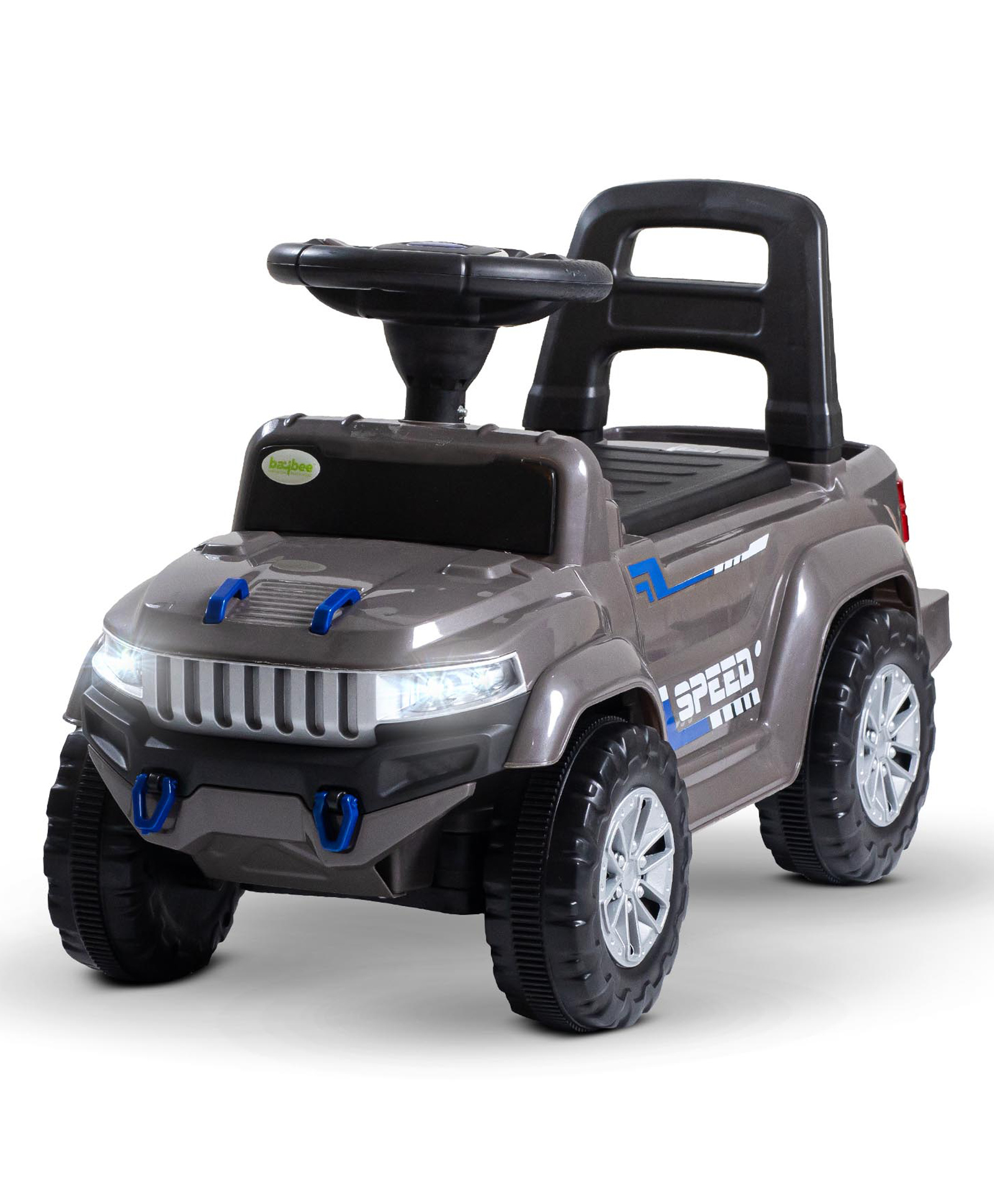 BAYBEE Speedy Manual Baby Ride On Car for Kids, Push Ride On Toy Jeep with Music & Led Light, Toddlers Push Ride Kids Car with Backrest, Under Seat Storage to Steering Wheel - Grey-image-25