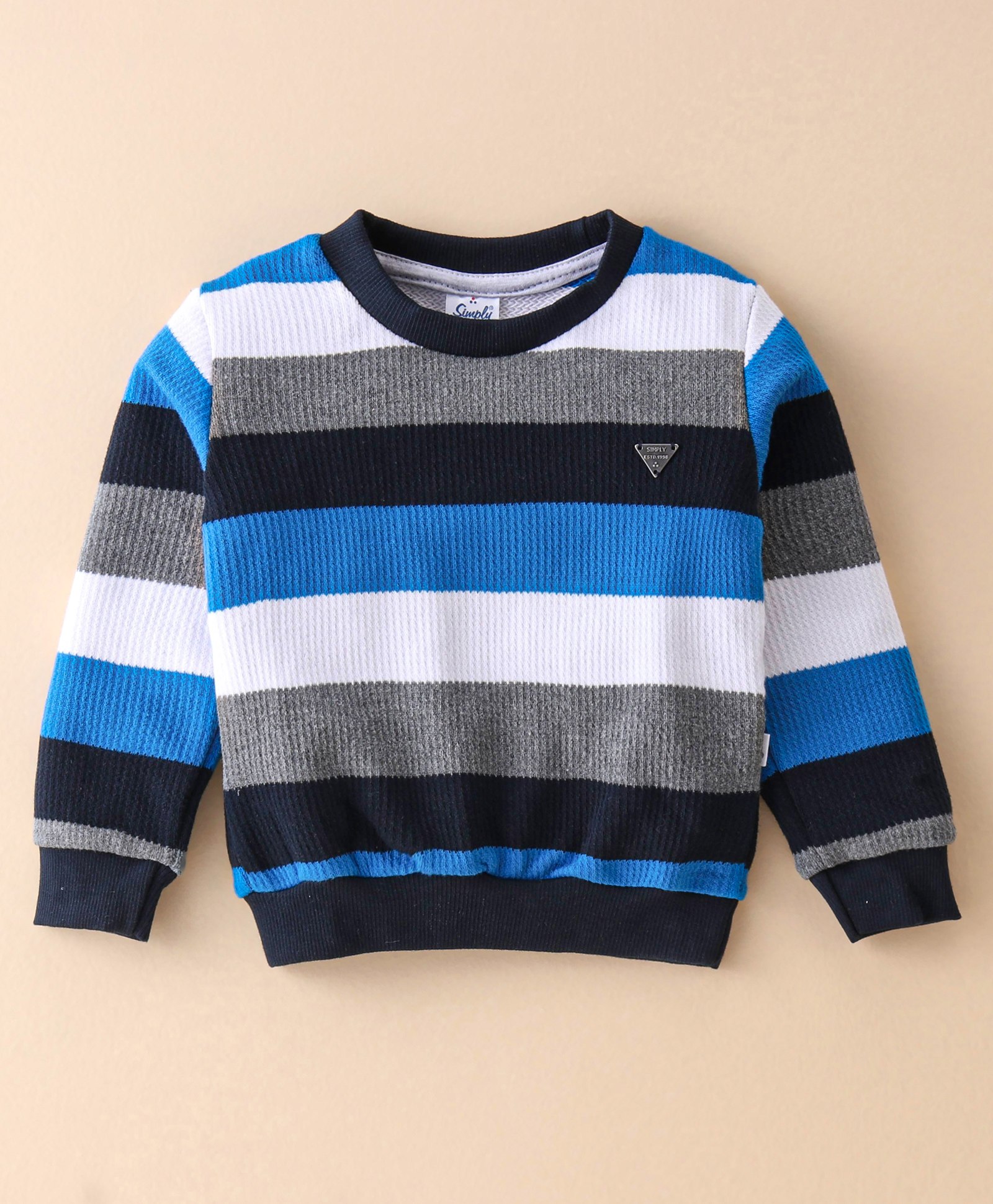 Simply Jacquard Full Sleeves Striped Sweater - Blue & Black-image-41